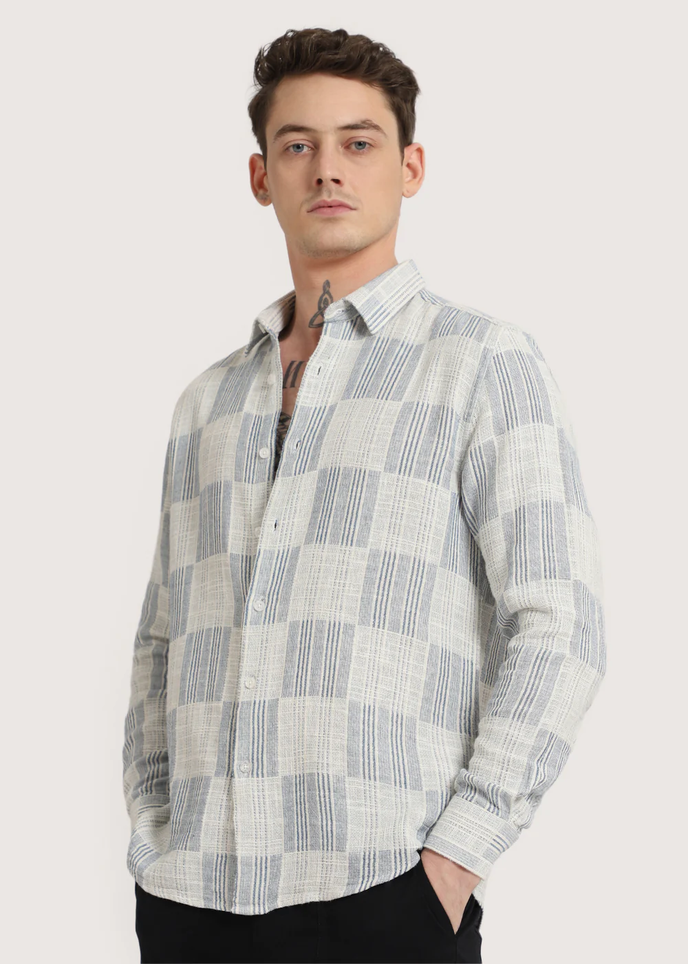 Blue Pin Check Textured Shirt - Image 6