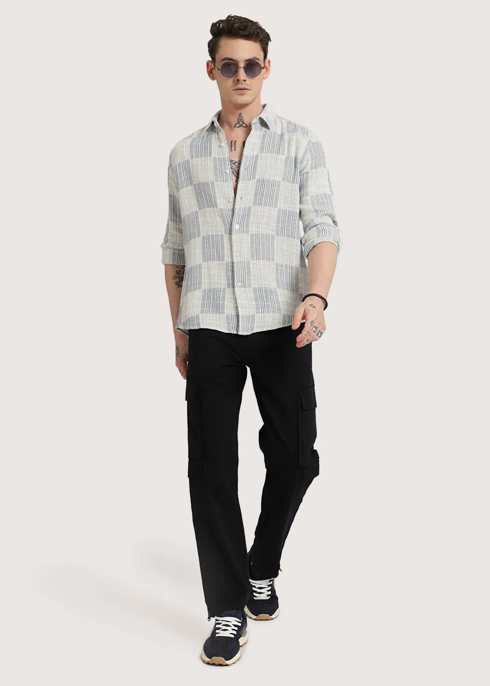 Blue Pin Check Textured Shirt - Image 7