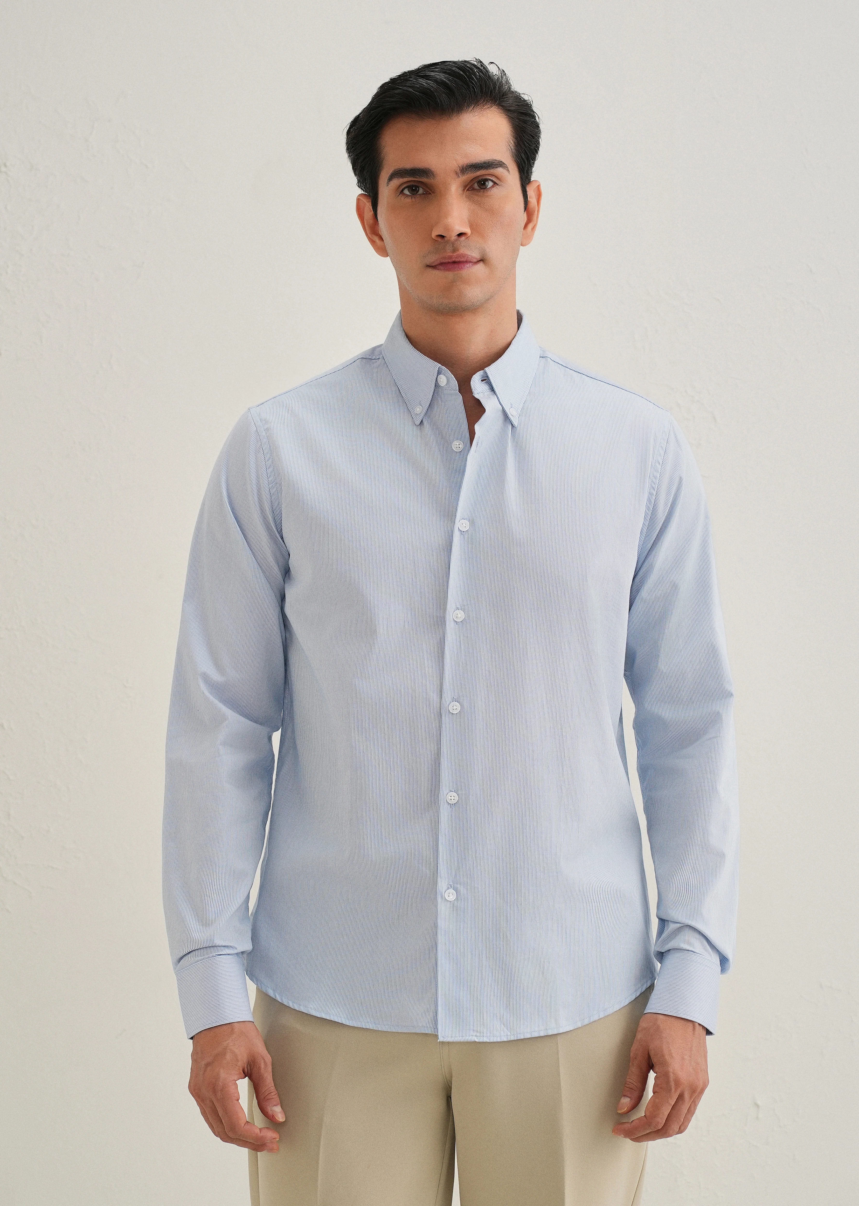 Blue Pin Striped Dobby Cotton Shirt - Image 4