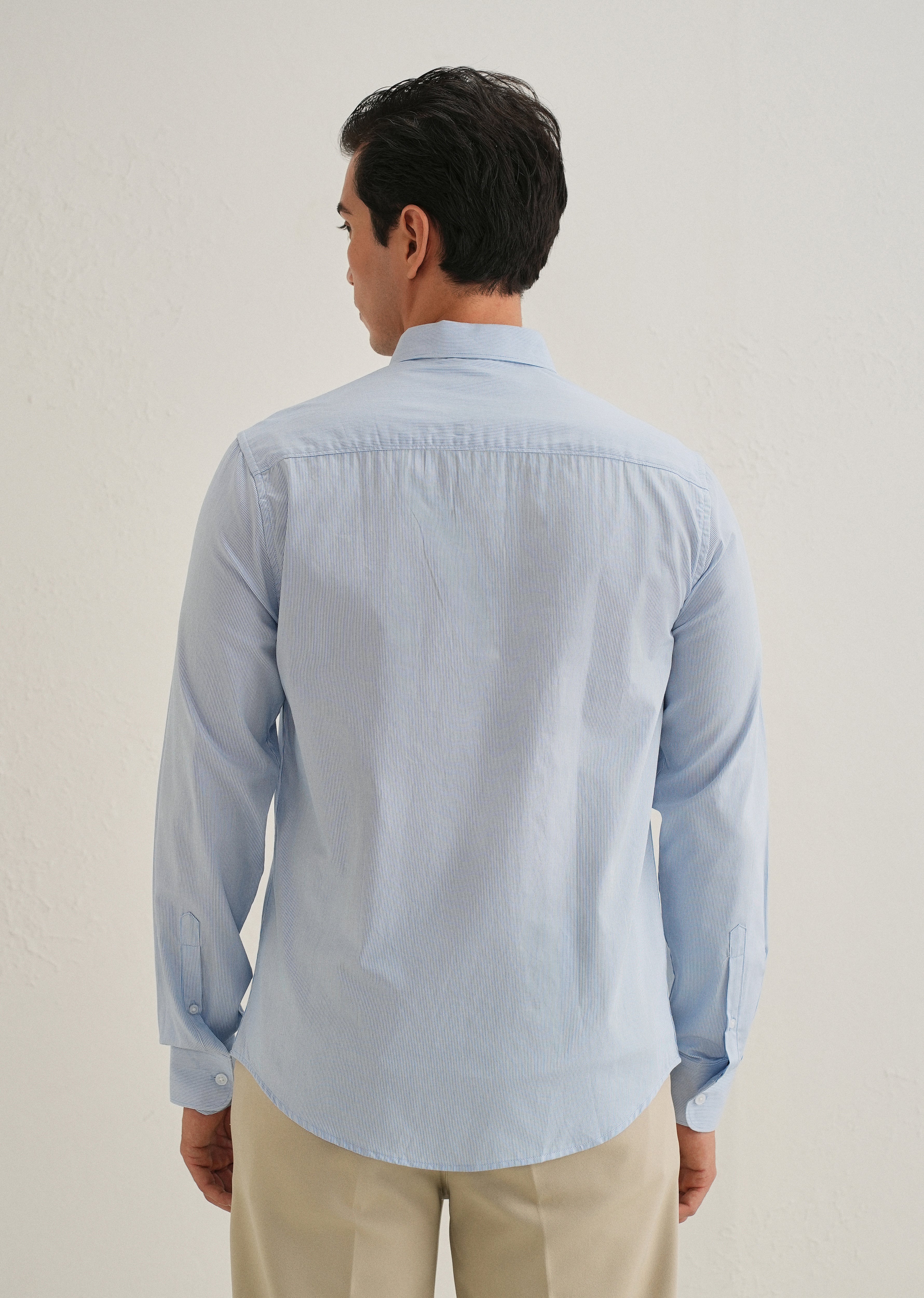 Blue Pin Striped Dobby Cotton Shirt - Image 5