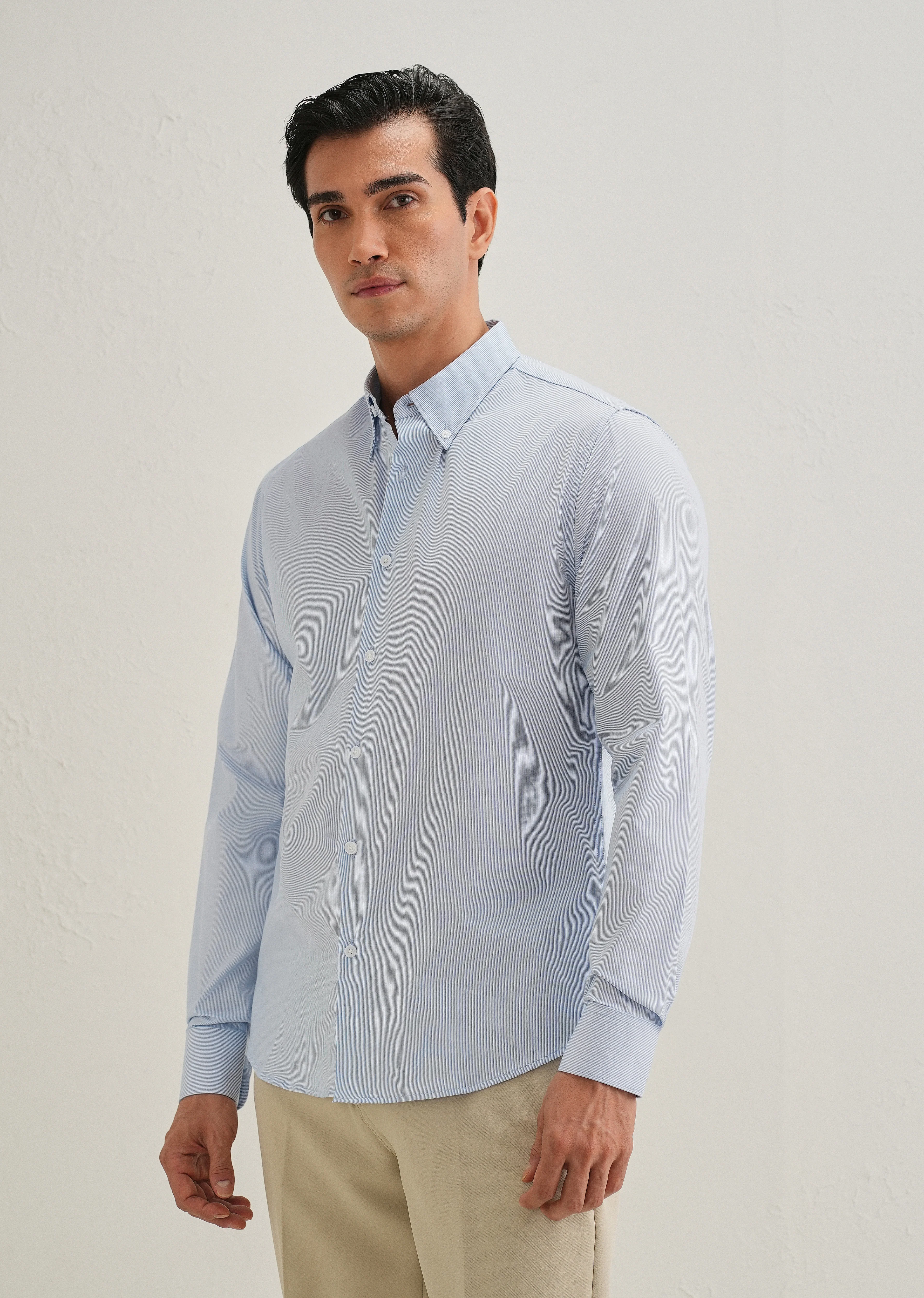 Blue Pin Striped Dobby Cotton Shirt - Image 6