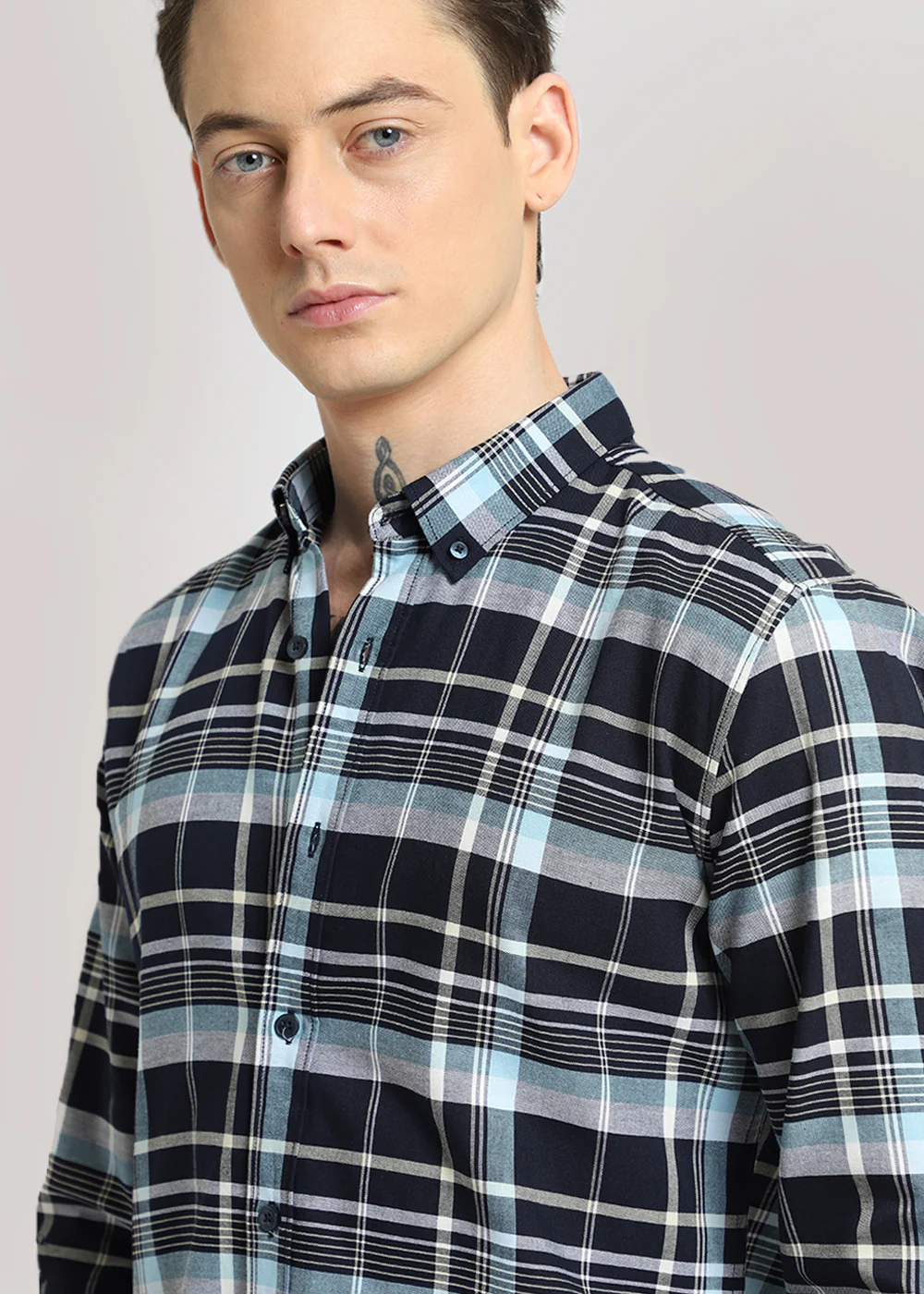 Blue Plaid Oxford Cotton Check Shirt - Image 2