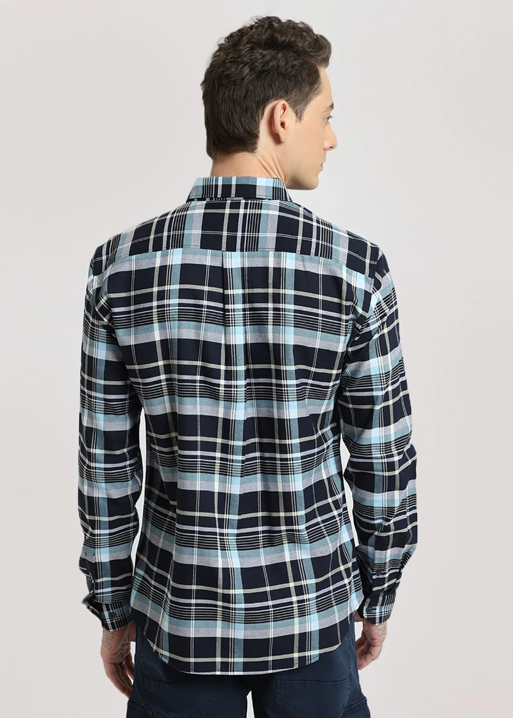 Blue Plaid Oxford Cotton Check Shirt - Image 4