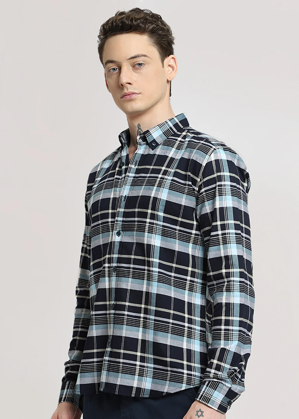 Blue Plaid Oxford Cotton Check Shirt - Image 5