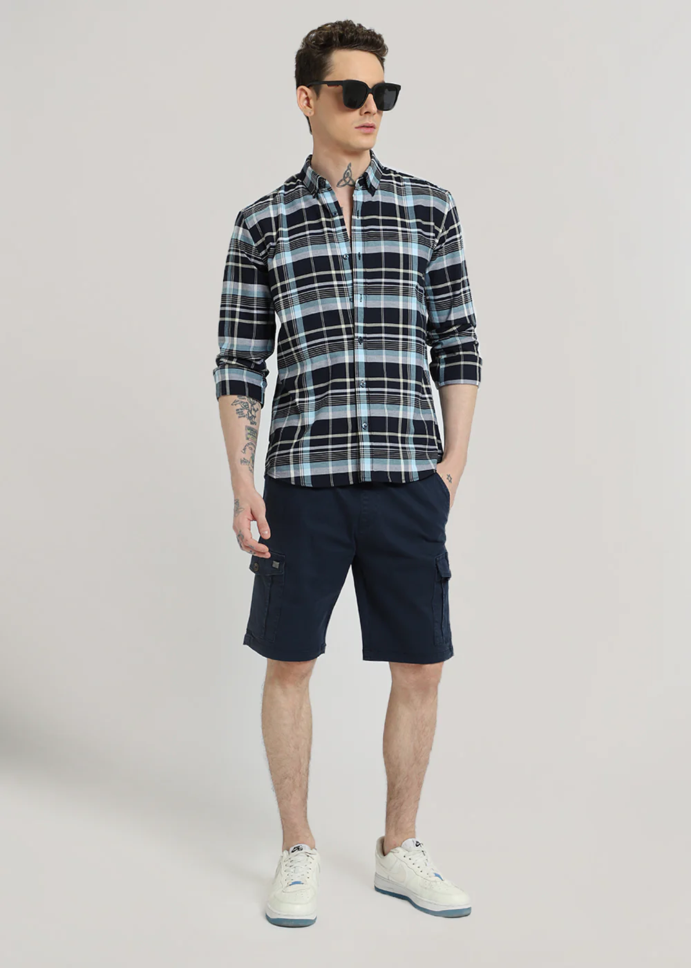 Blue Plaid Oxford Cotton Check Shirt - Image 7