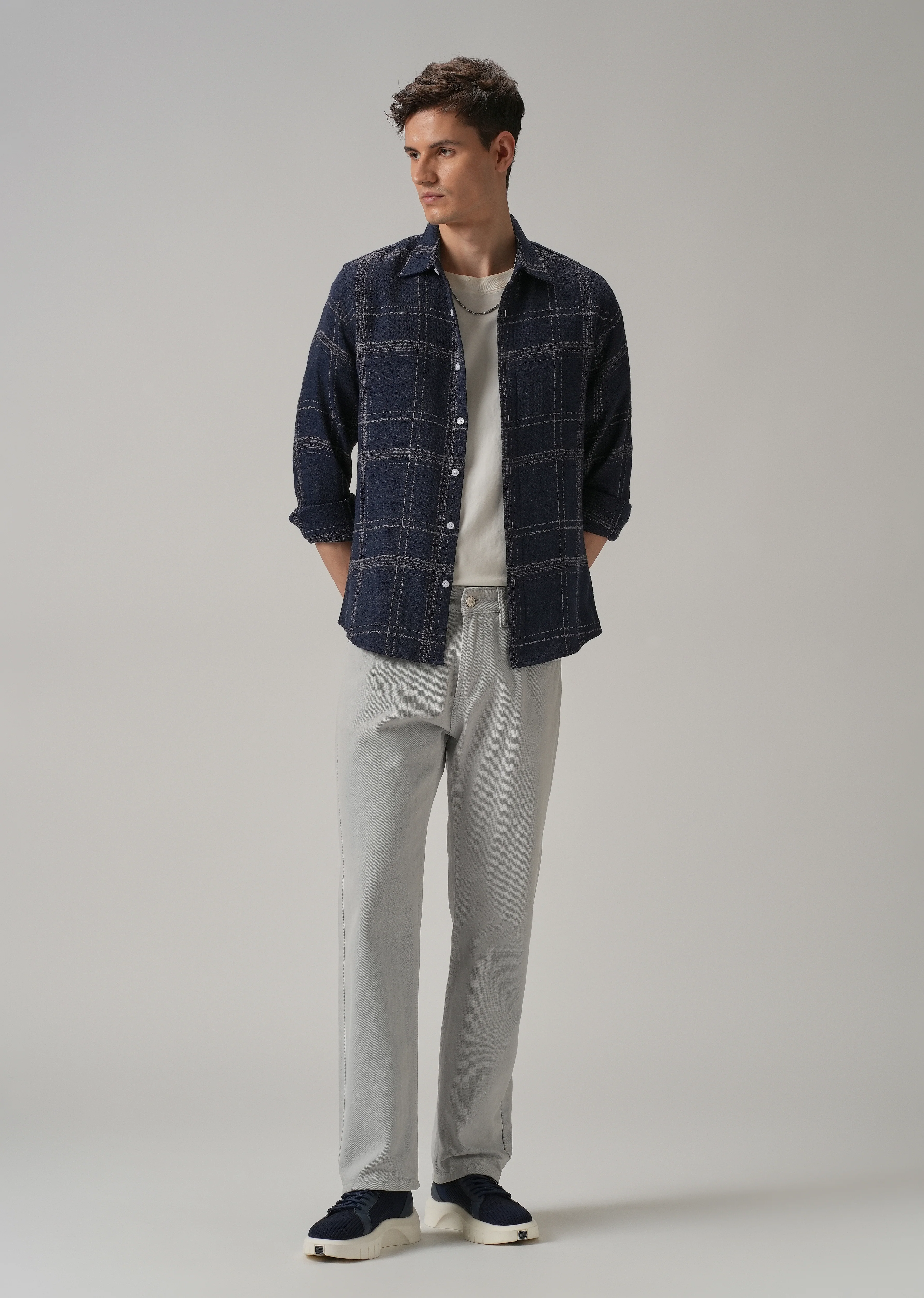 Blue Plaid Textured Cotton Check Shirt - Image 6