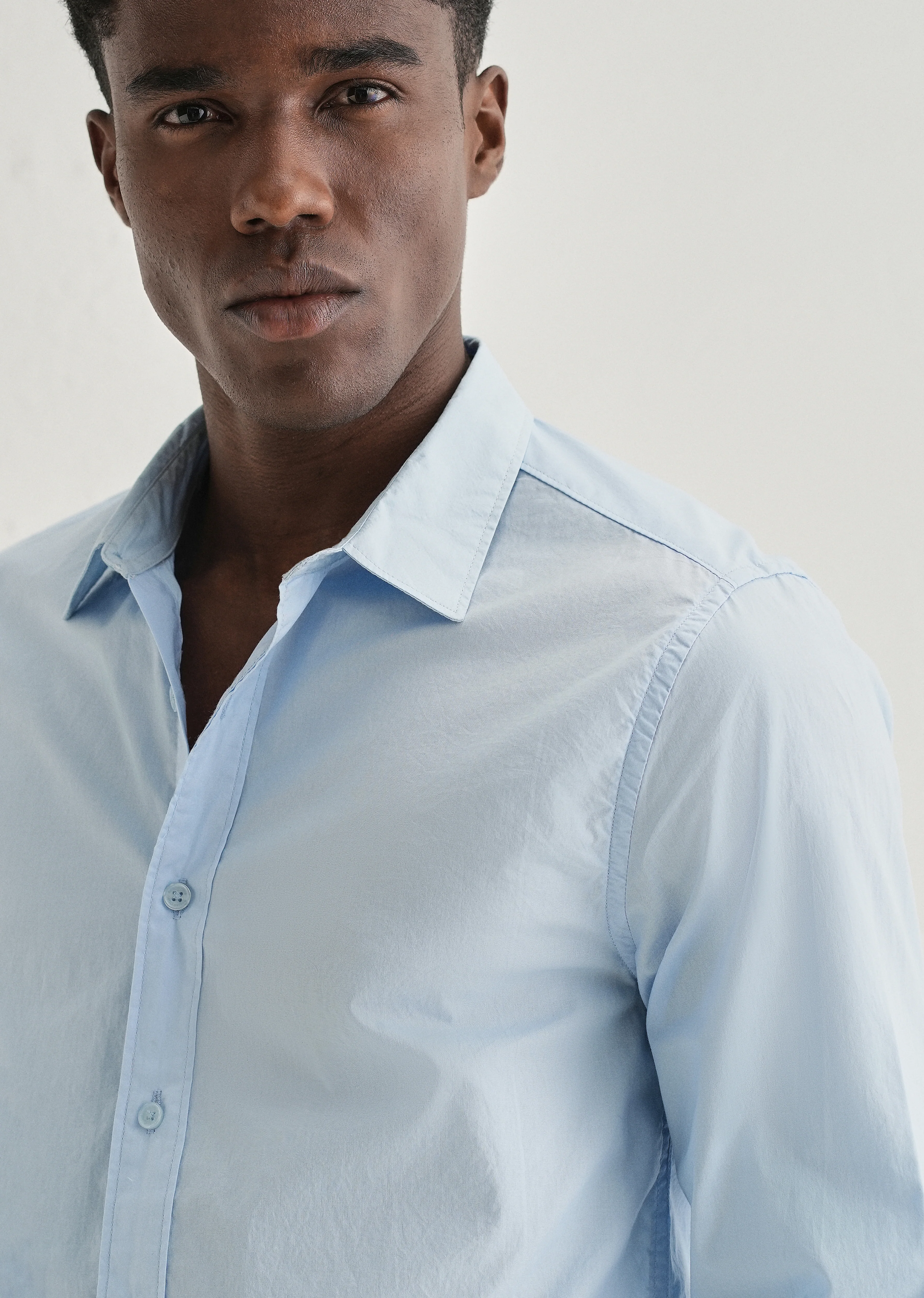 Blue Plain Cotton Shirt - Image 5