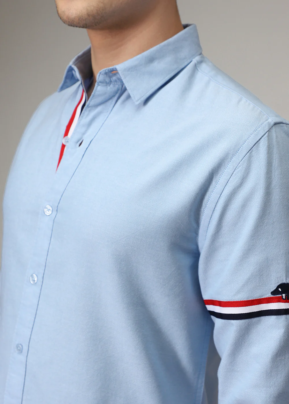 Blue Plain Dolphin Oxford Shirt - Image 2