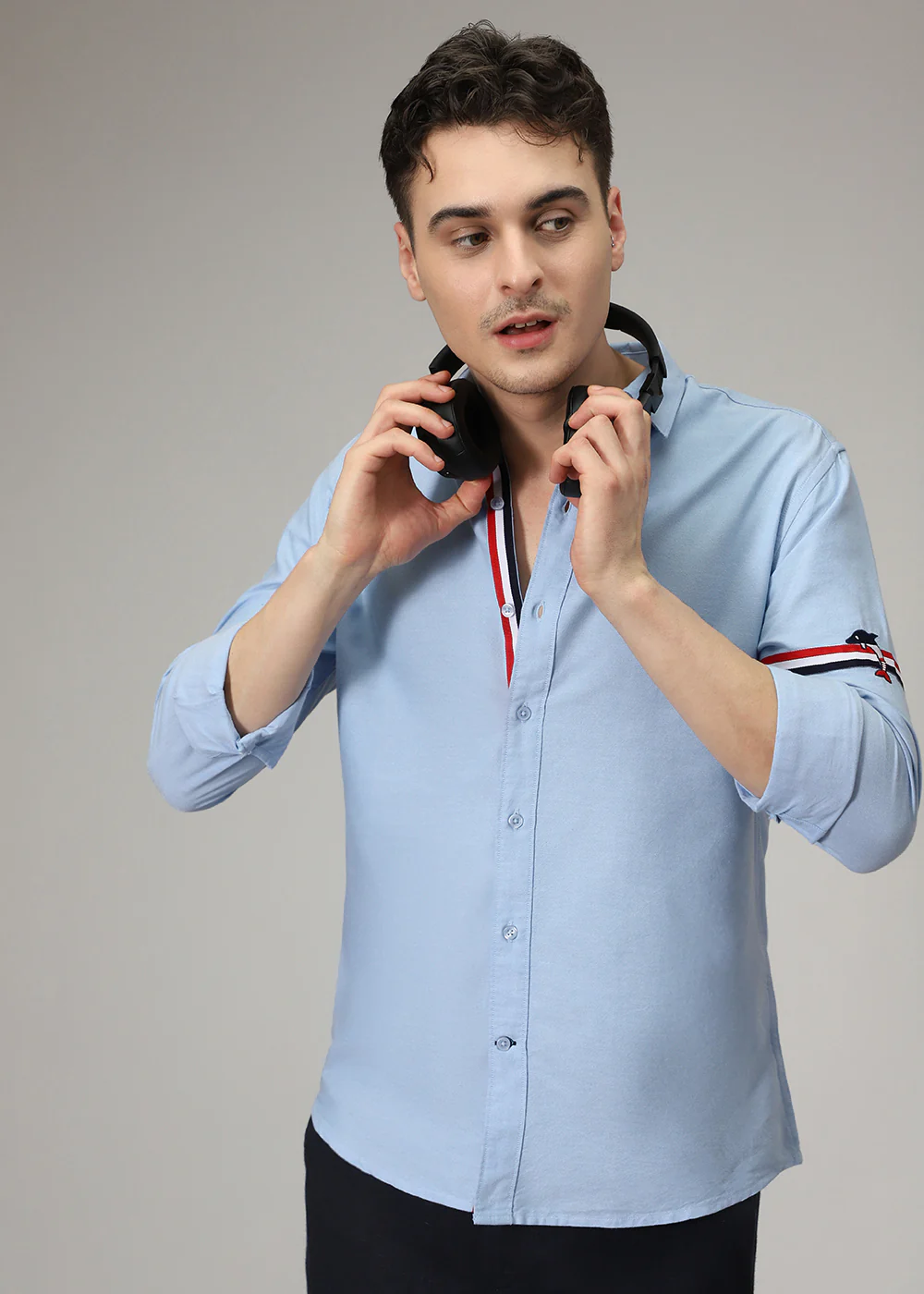 Blue Plain Dolphin Oxford Shirt - Image 3