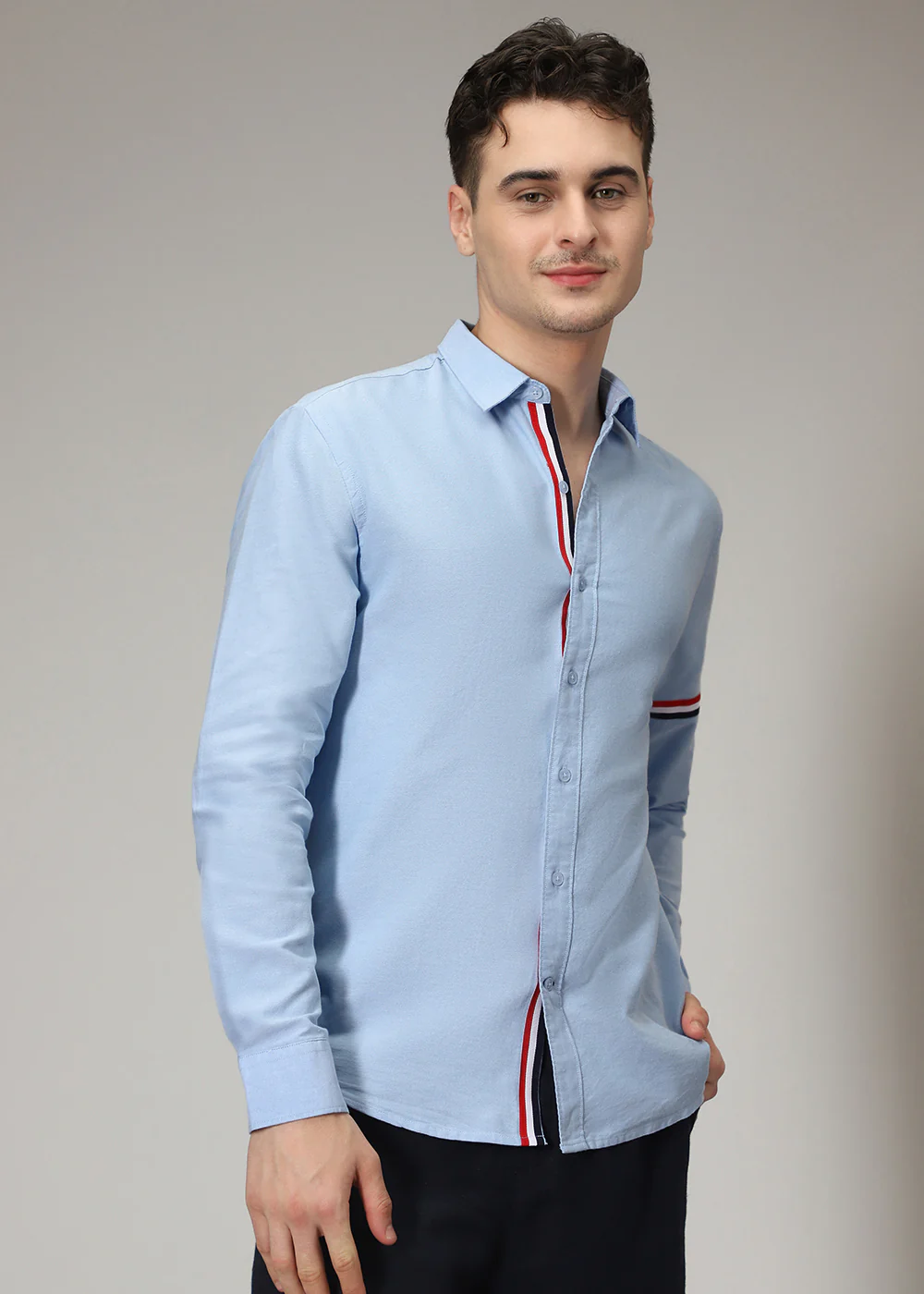 Blue Plain Dolphin Oxford Shirt - Image 5