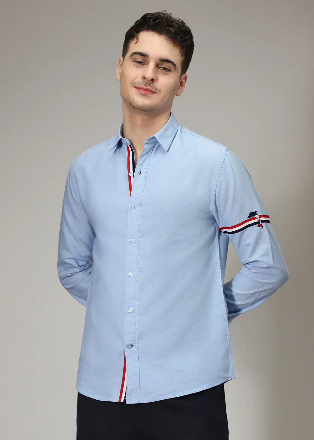 Blue Plain Dolphin Oxford Shirt - Image 7