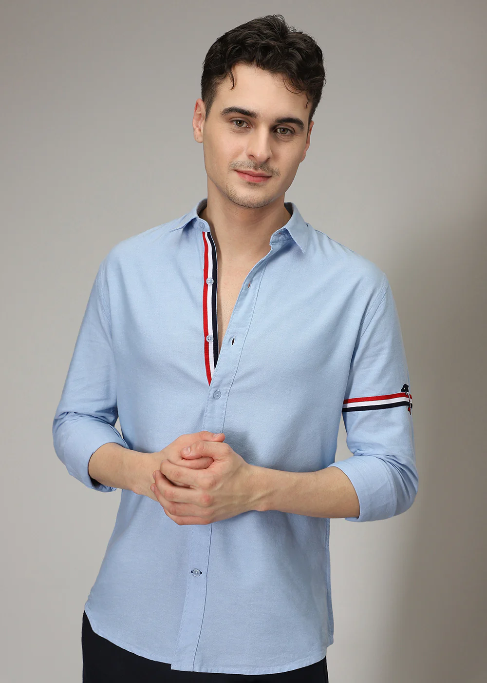 Blue Plain Dolphin Oxford Shirt - Image 8
