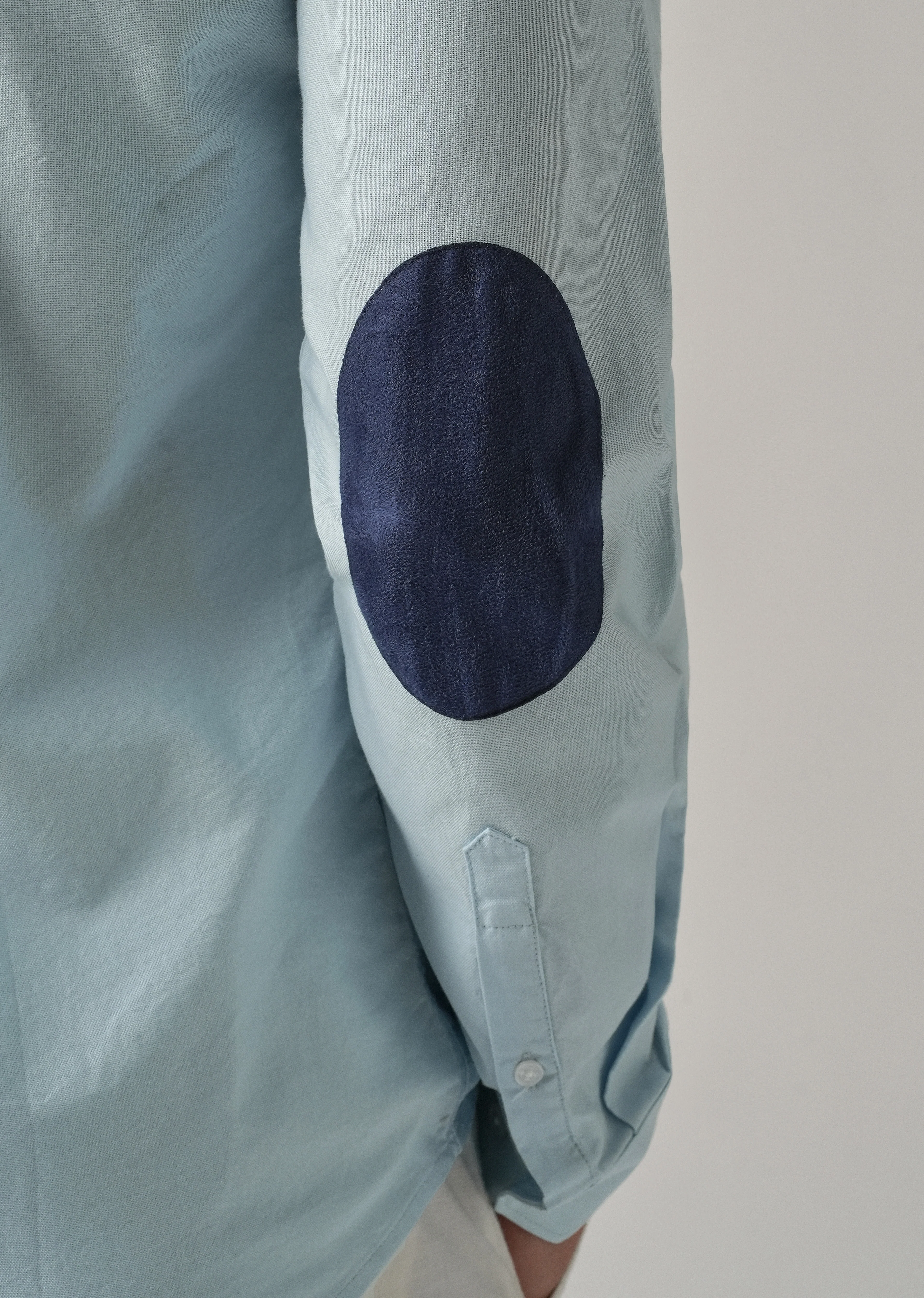 Blue Plain Elbow Patch Oxford Shirt - Image 2