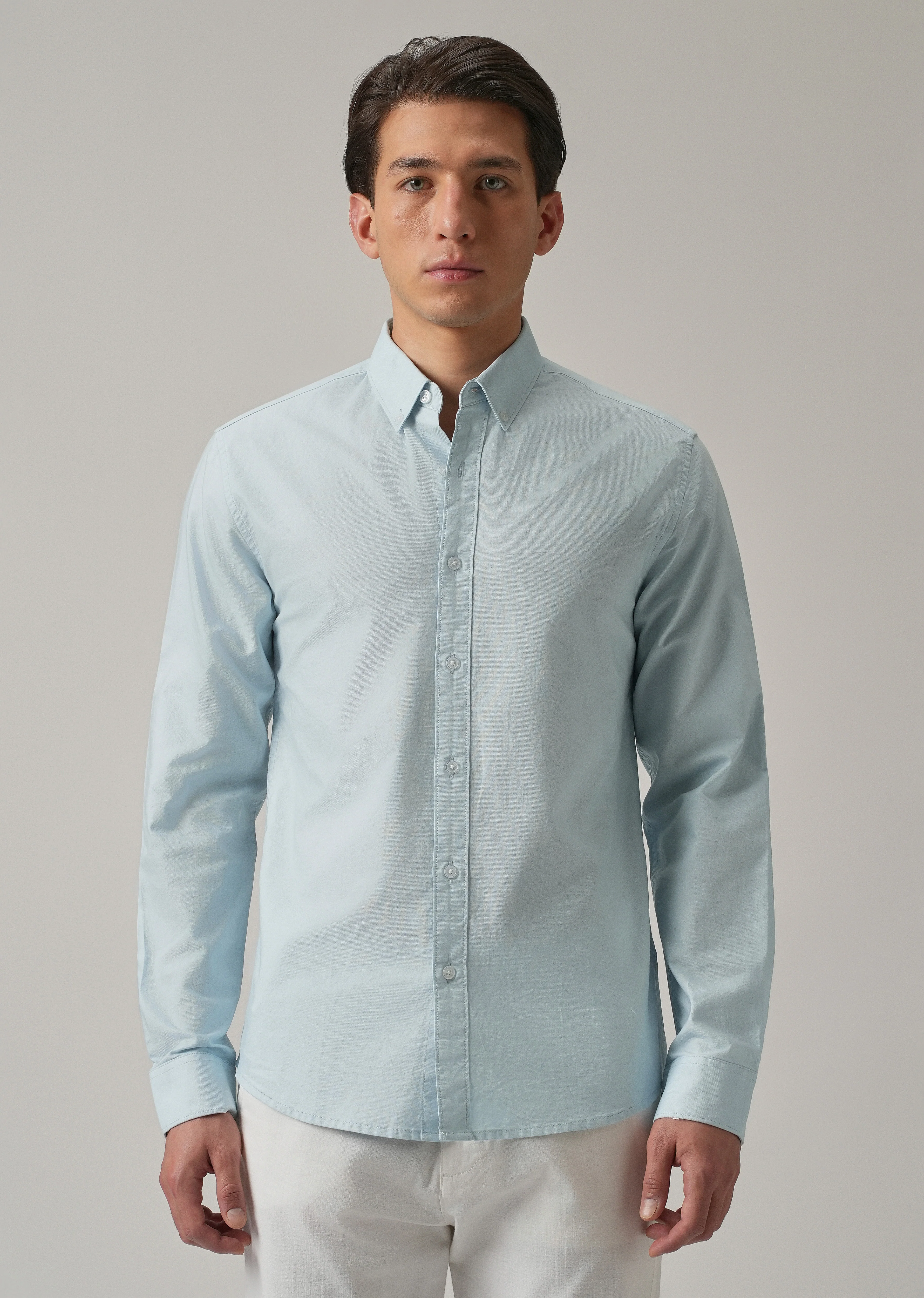 Blue Plain Elbow Patch Oxford Shirt - Image 4
