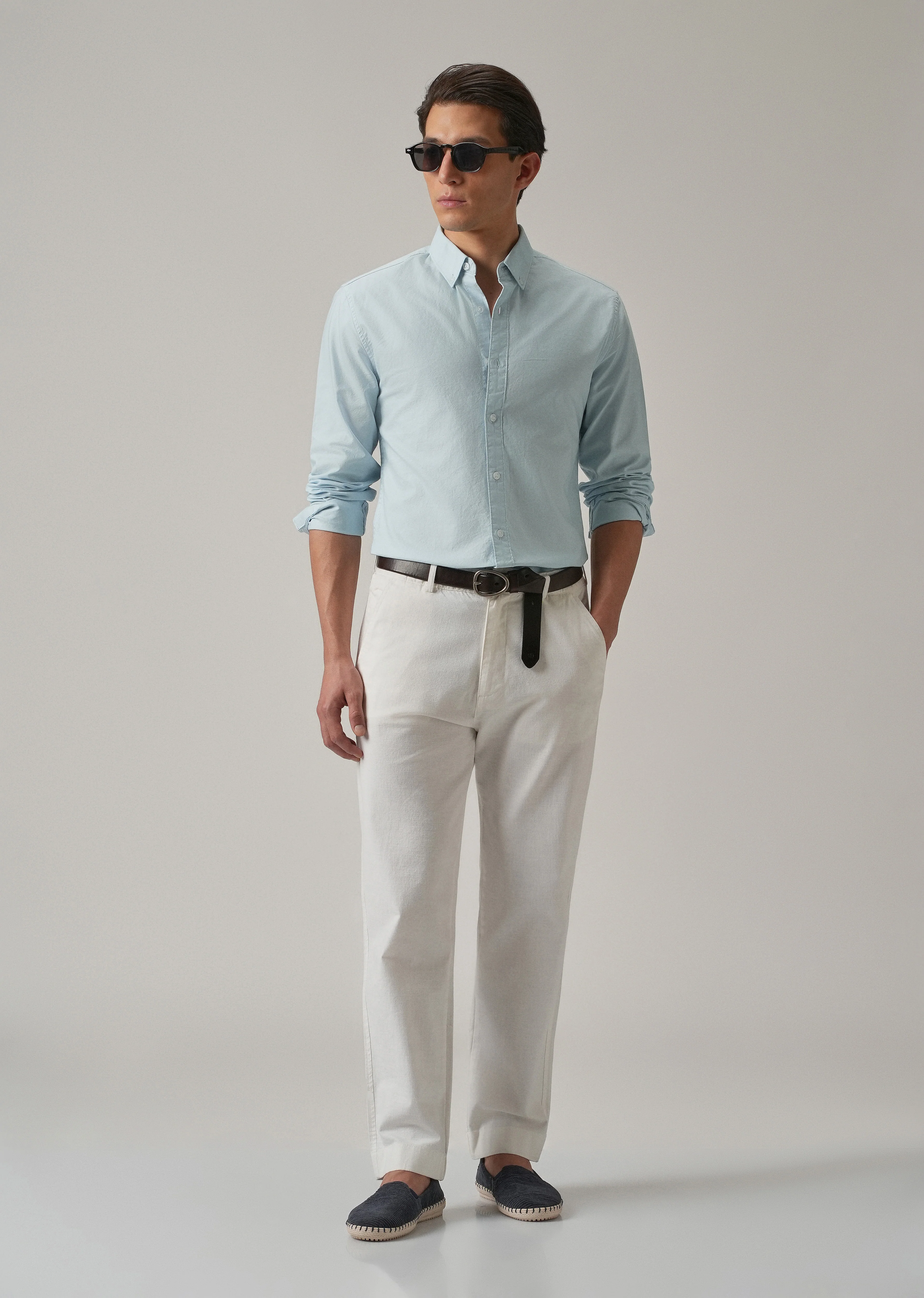 Blue Plain Elbow Patch Oxford Shirt - Image 7