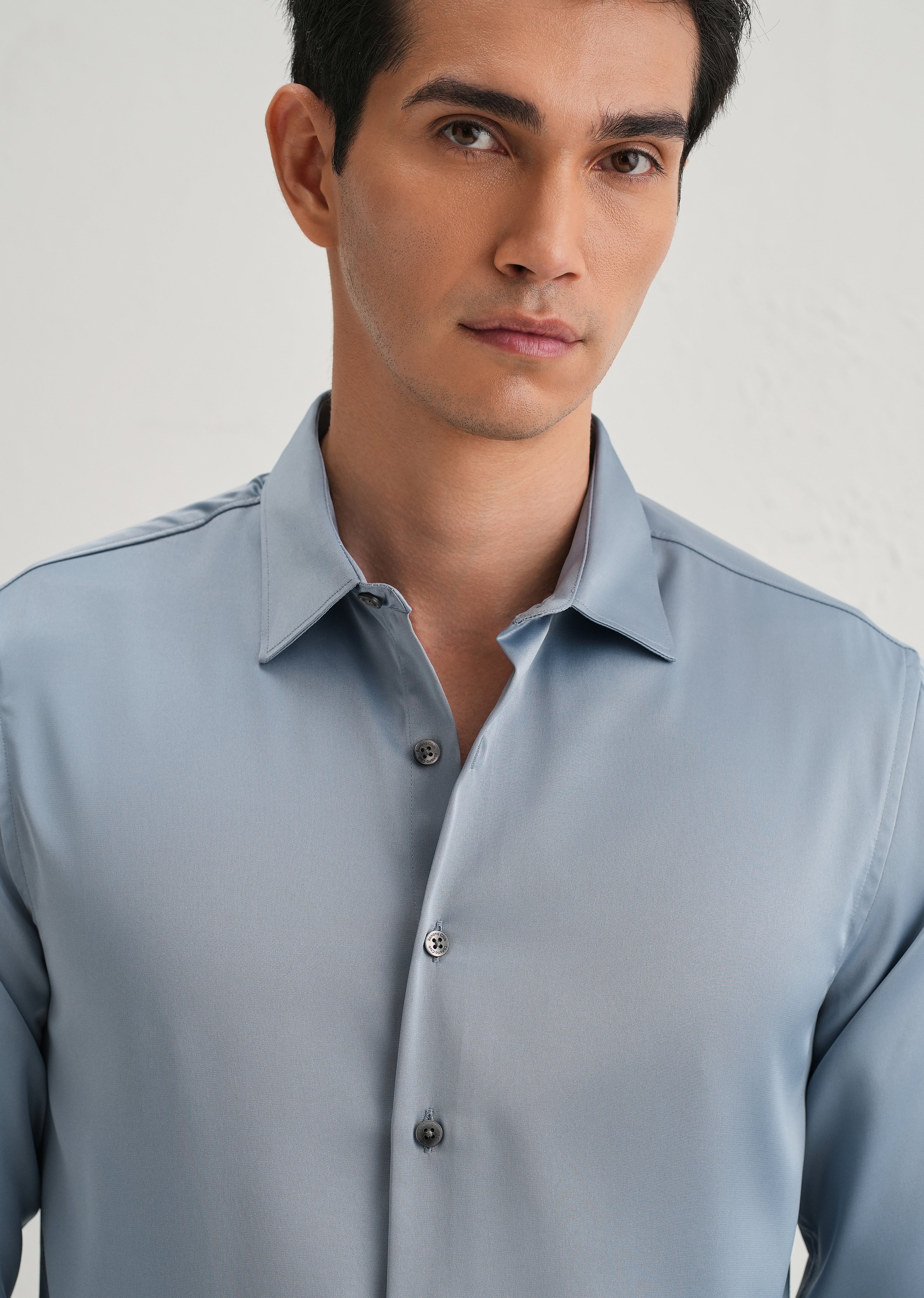 Blue Premium Satin-Finish Plain Shirt - Image 2
