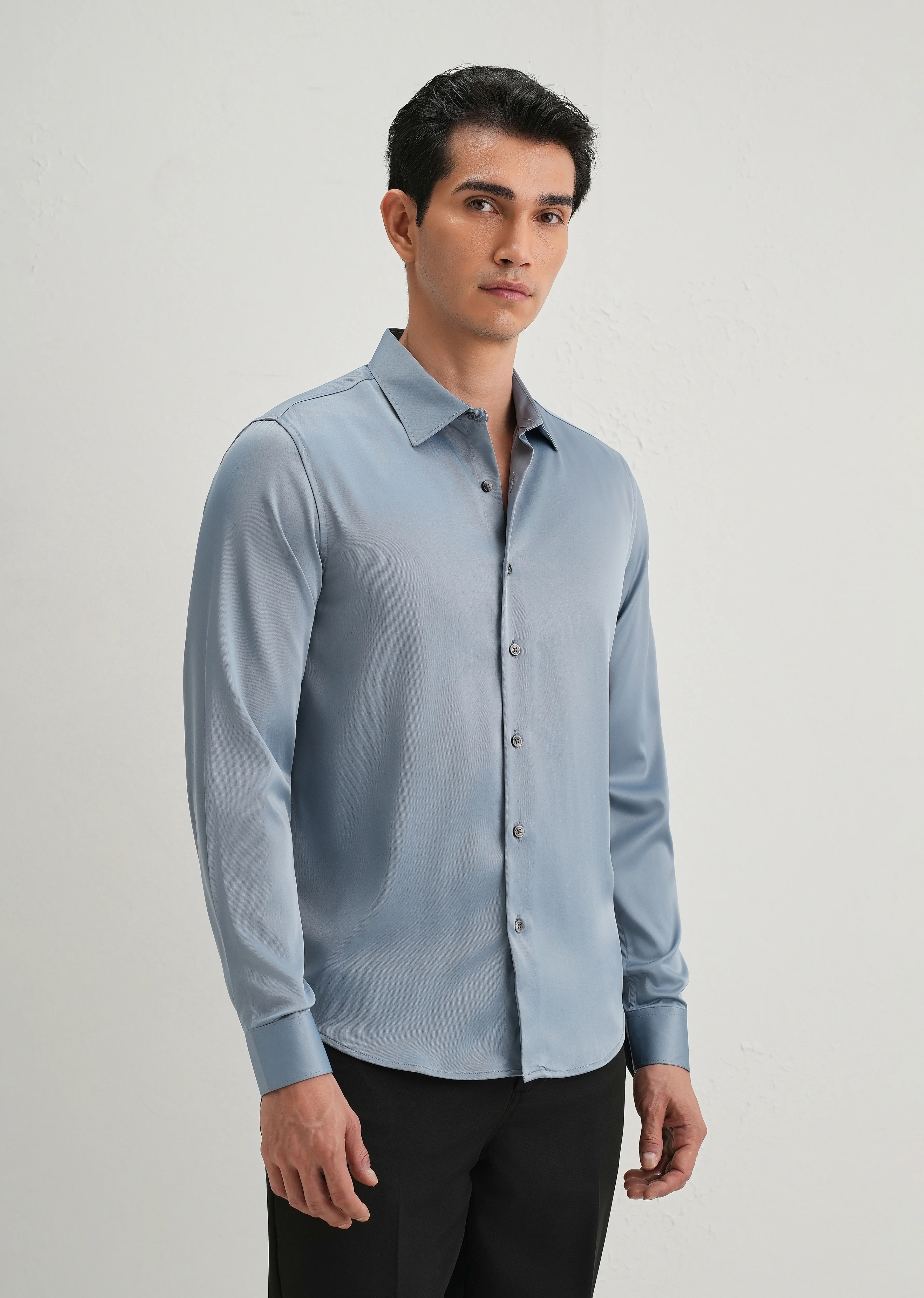 Blue Premium Satin-Finish Plain Shirt - Image 5