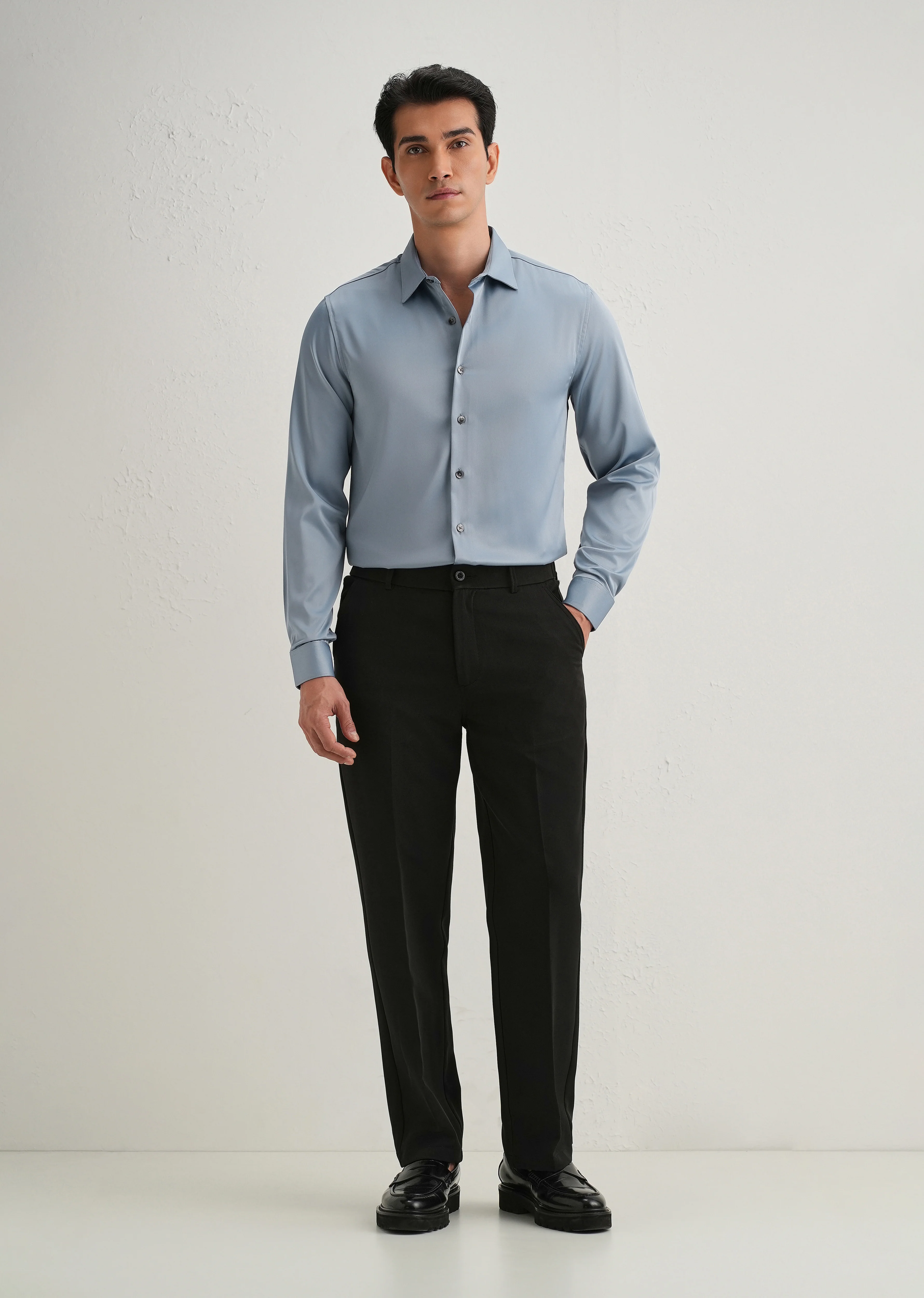 Blue Premium Satin-Finish Plain Shirt - Image 6