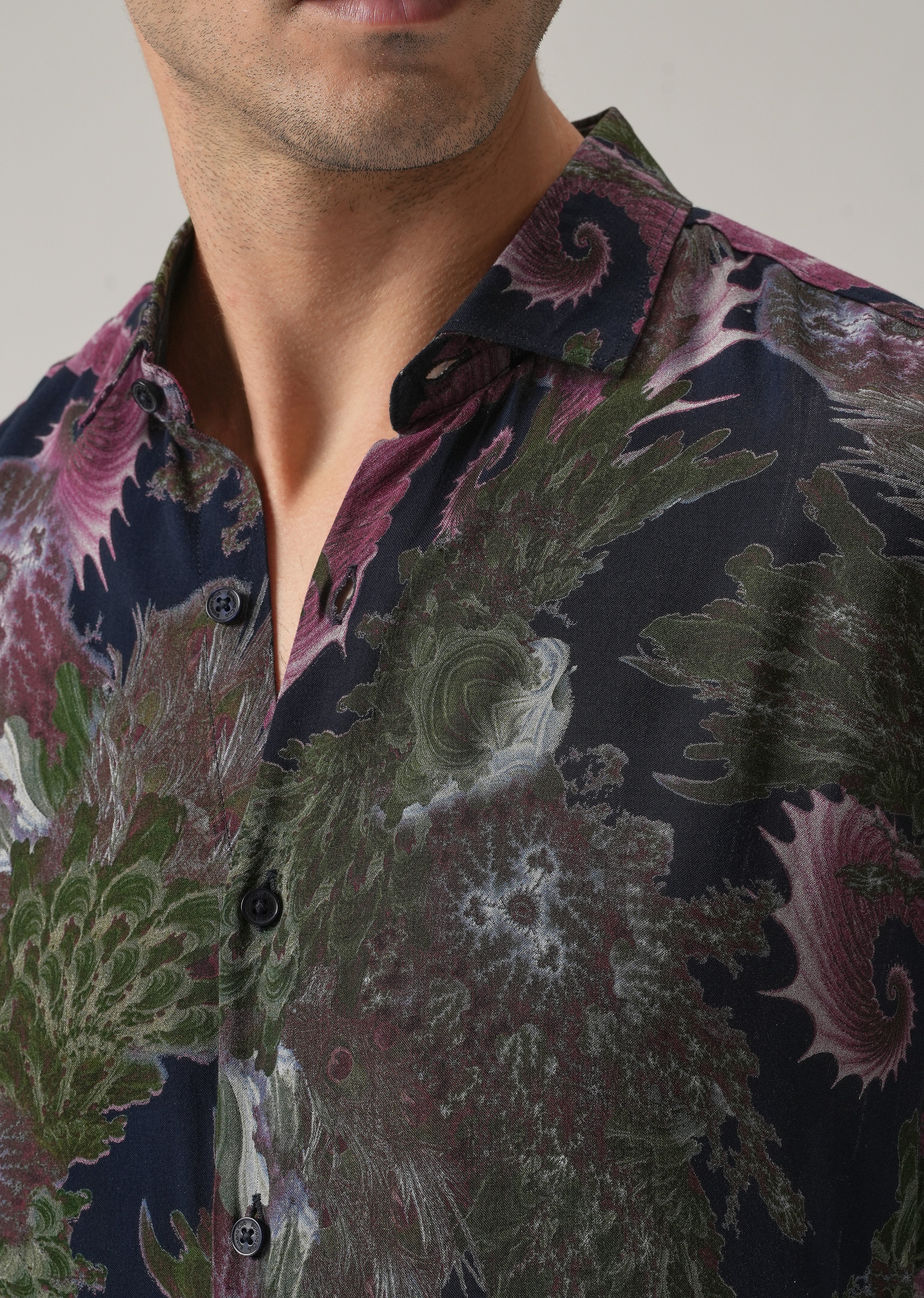 Blue Prickly Flora Print Feather Shirt - Image 3