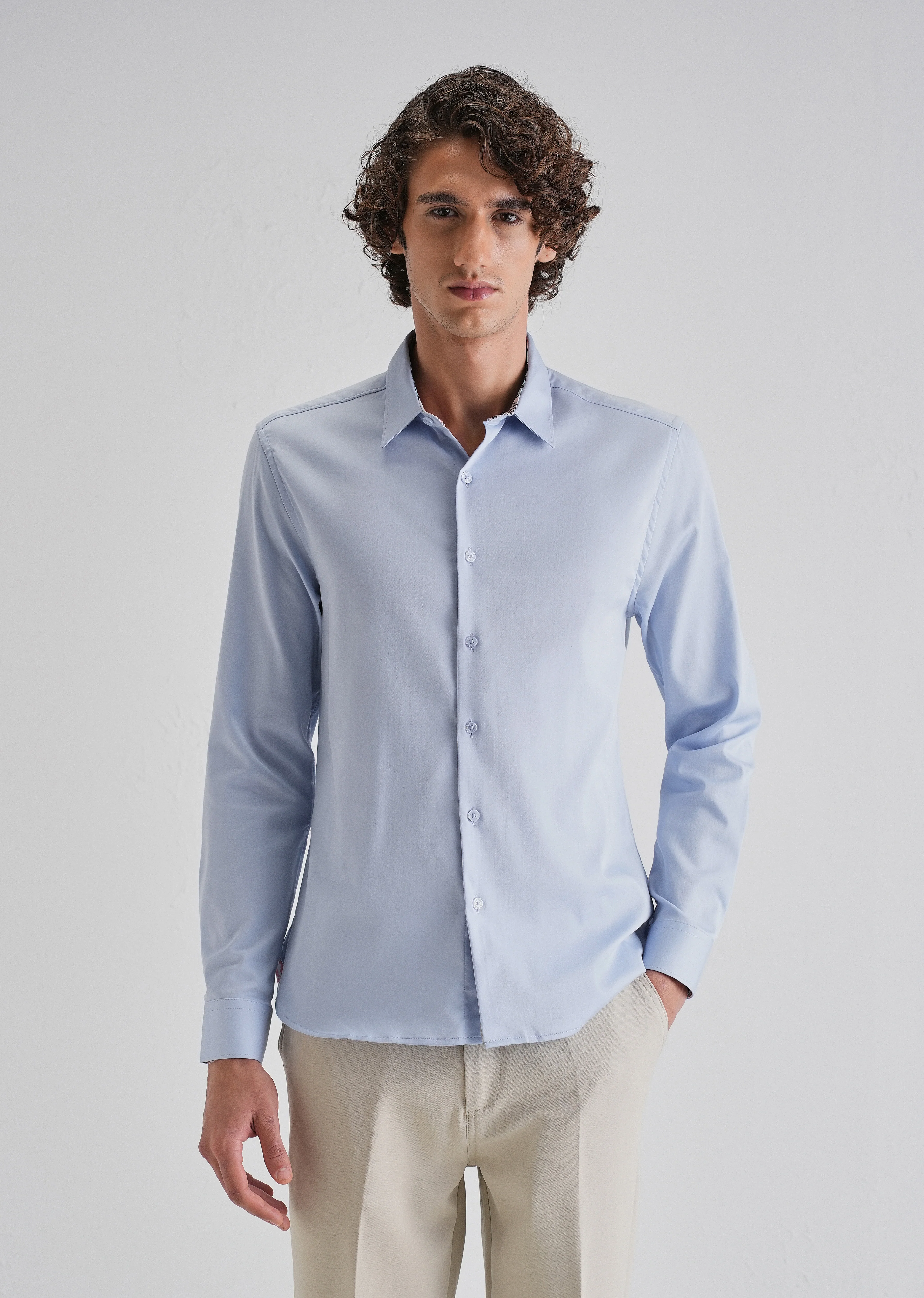 Blue Printed Cuff Shirt - Image 3
