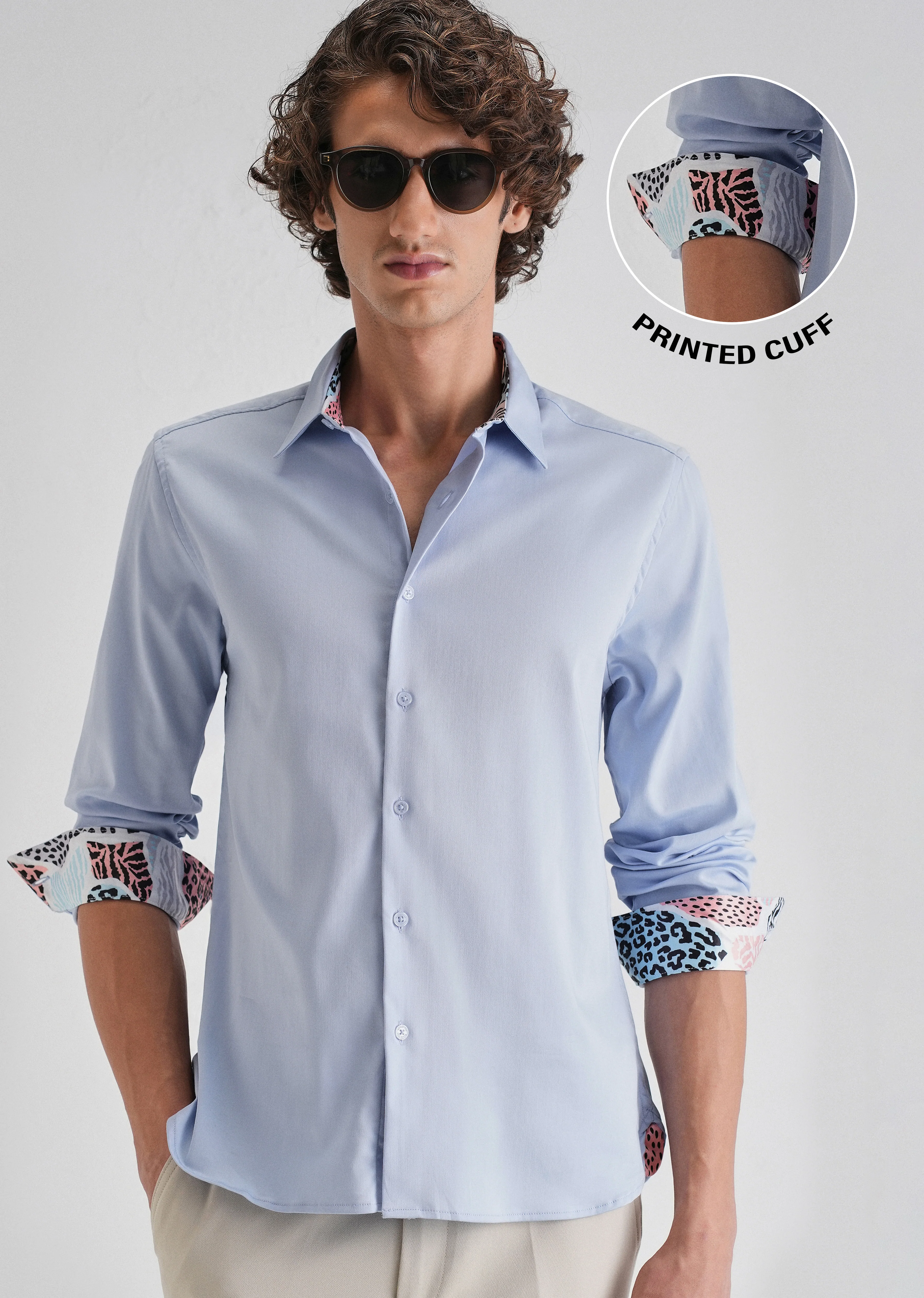 Blue Printed Cuff Shirt - Image 8