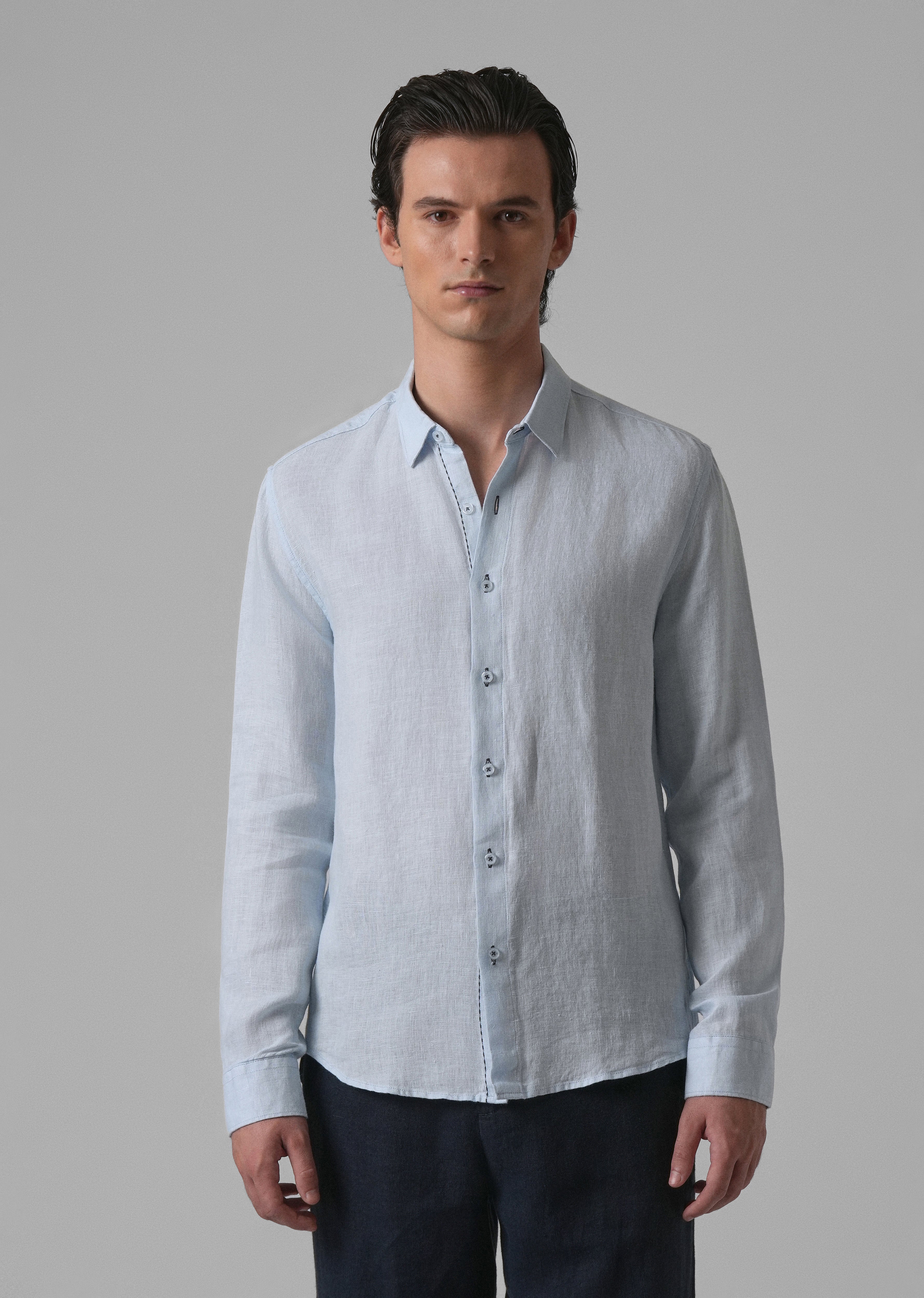 Blue Pure Linen Shirt - Image 3