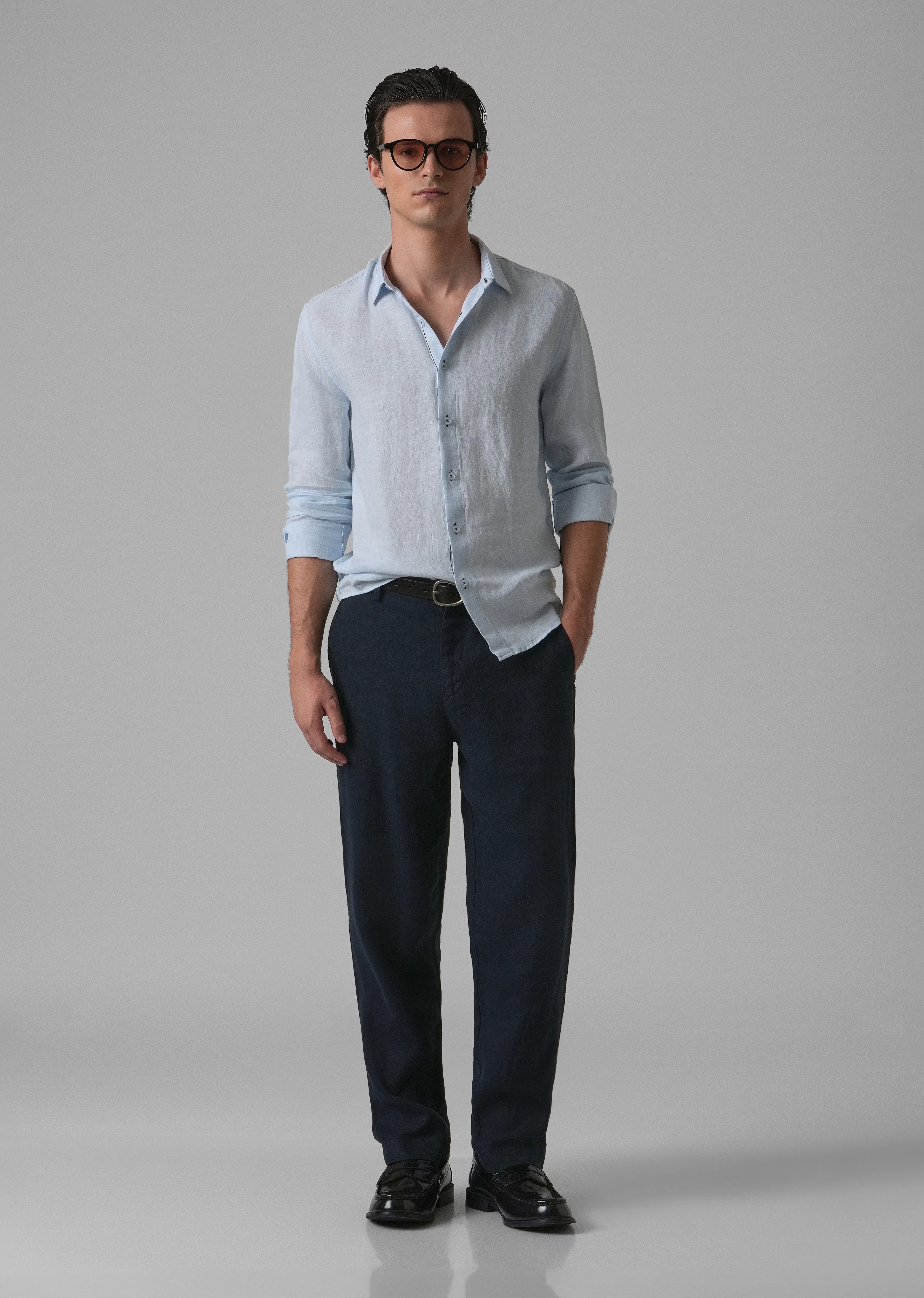 Blue Pure Linen Shirt - Image 6