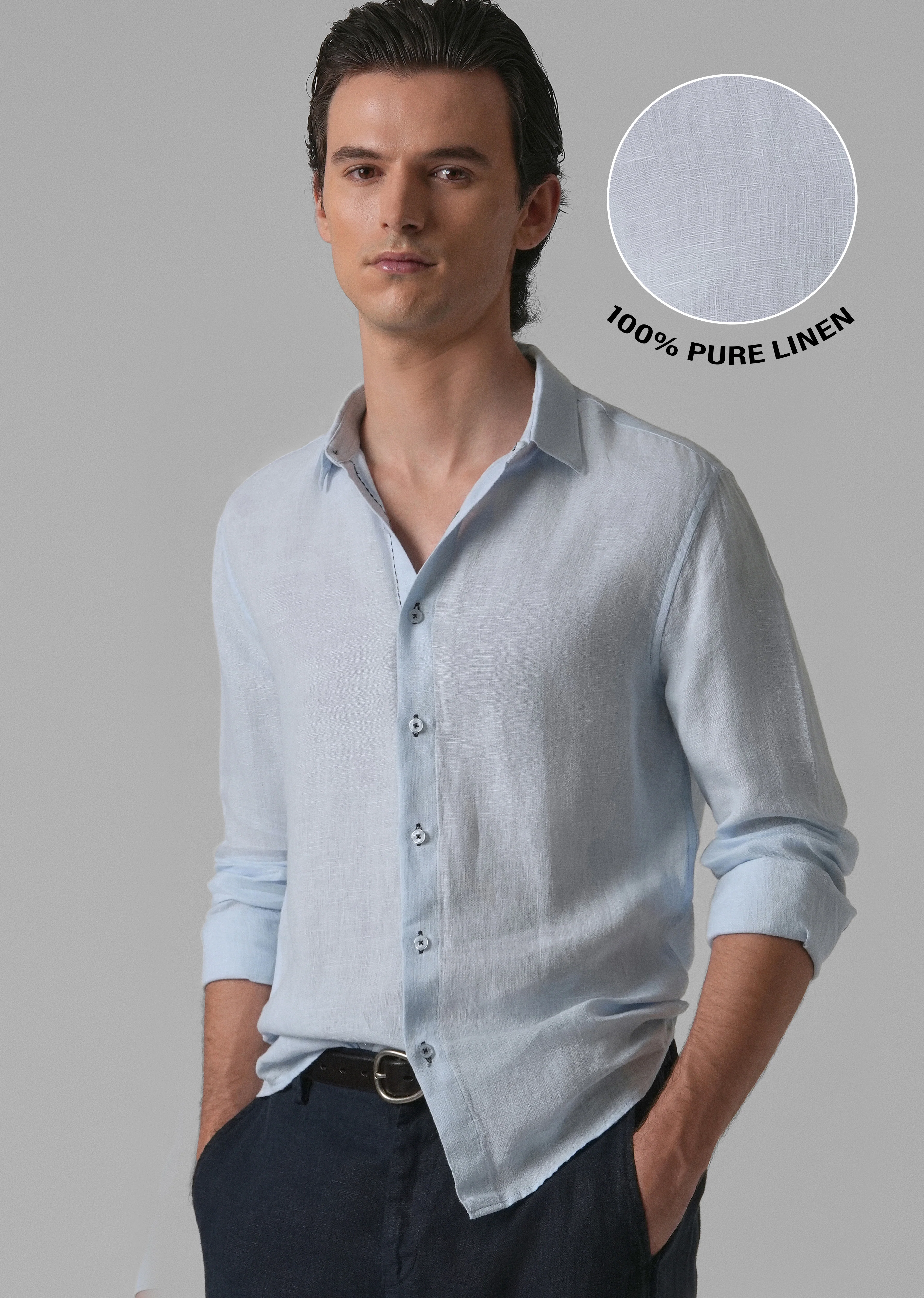 Blue Pure Linen Shirt - Image 7