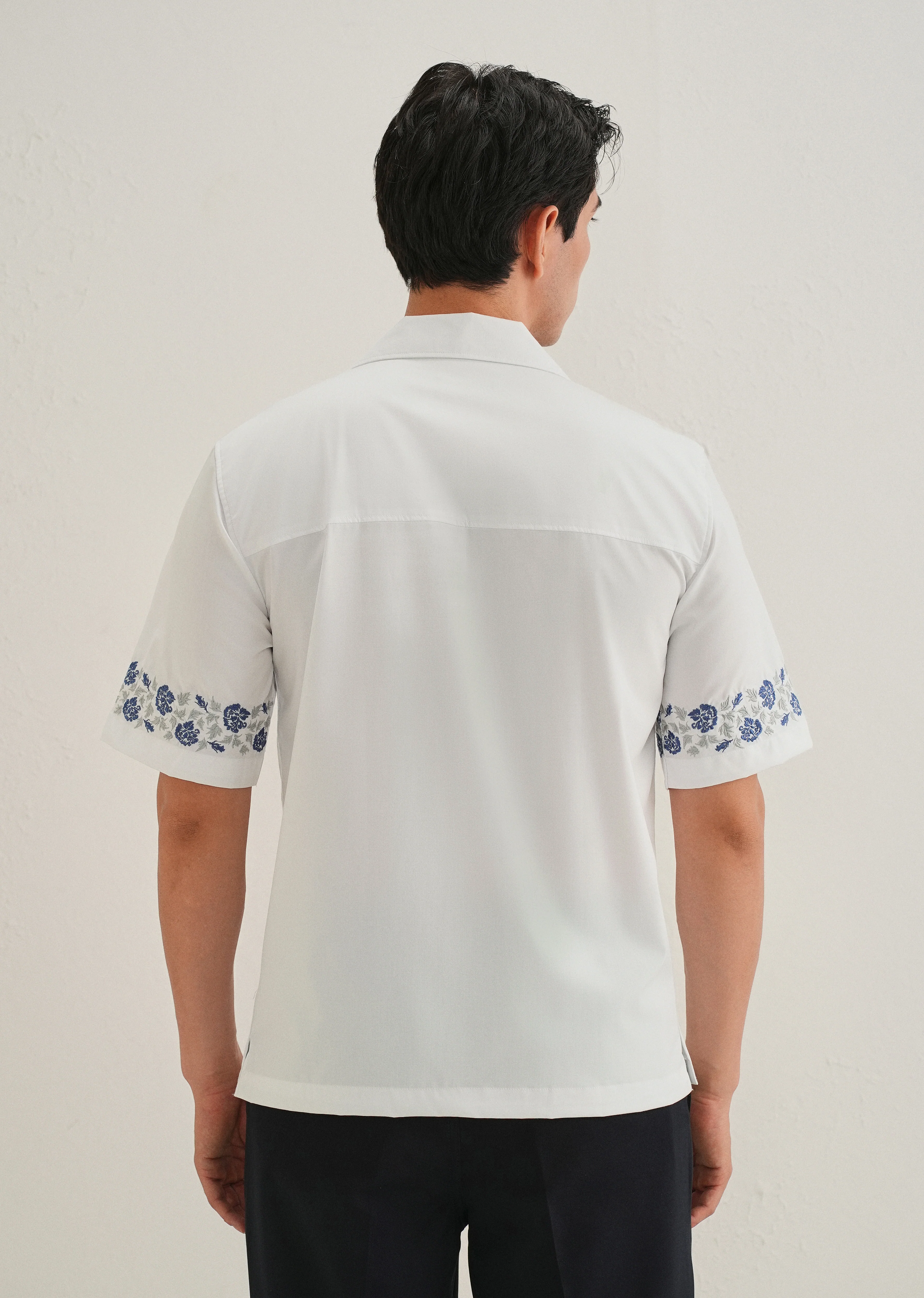 Blue Rose Embroidery White Shirt - Image 4