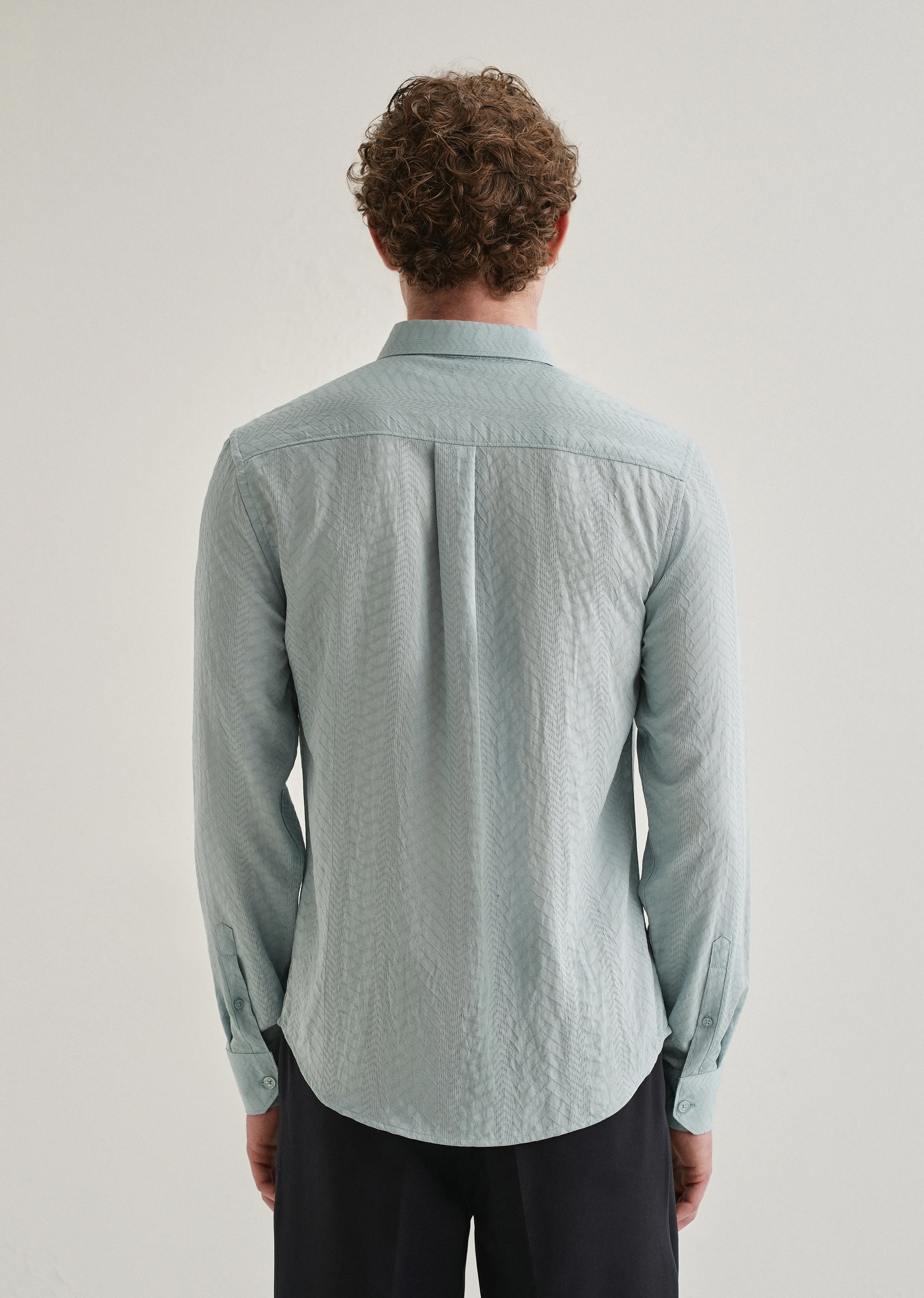 Blue Self Patterned Shirt - Image 3