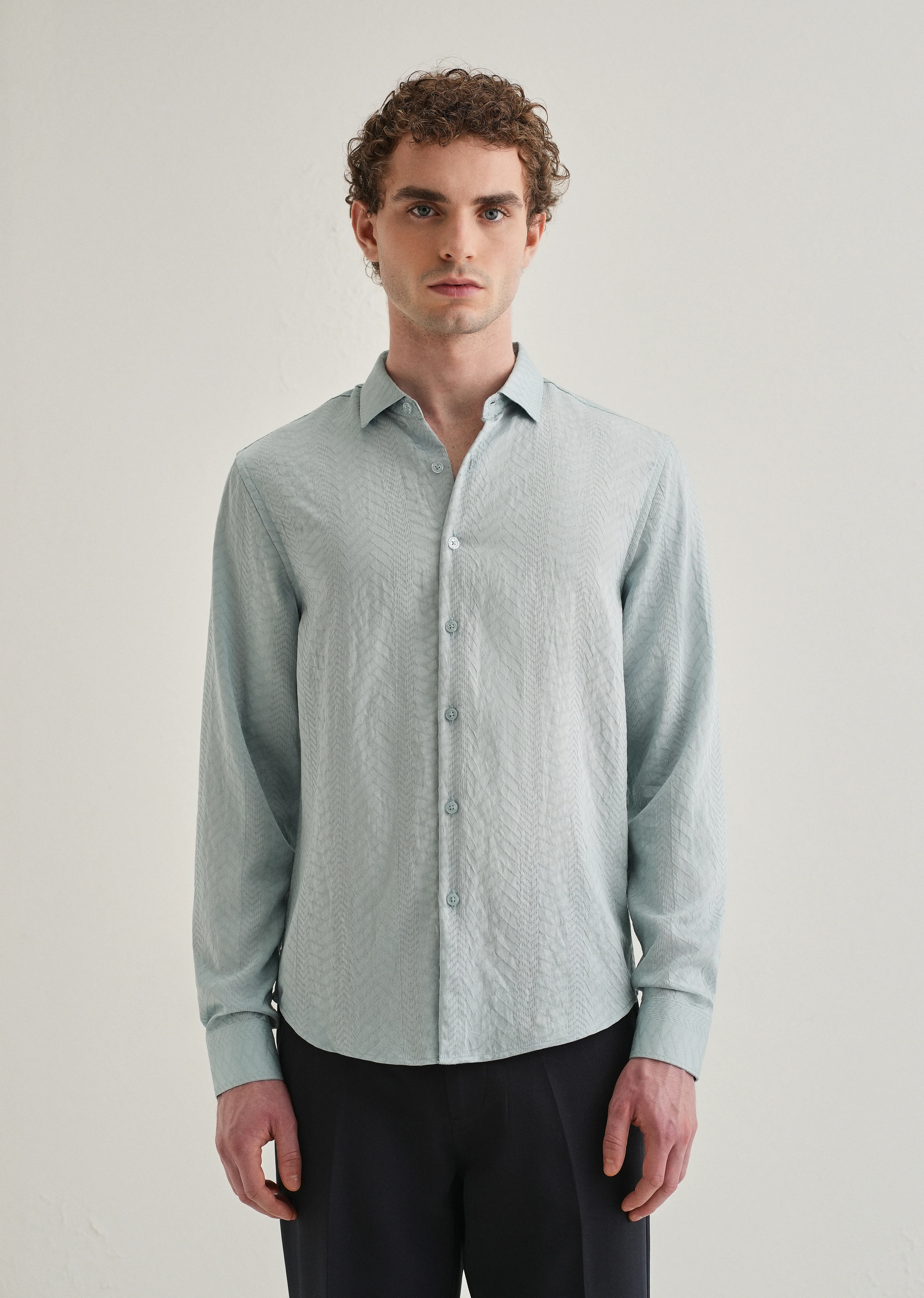 Blue Self Patterned Shirt - Image 4