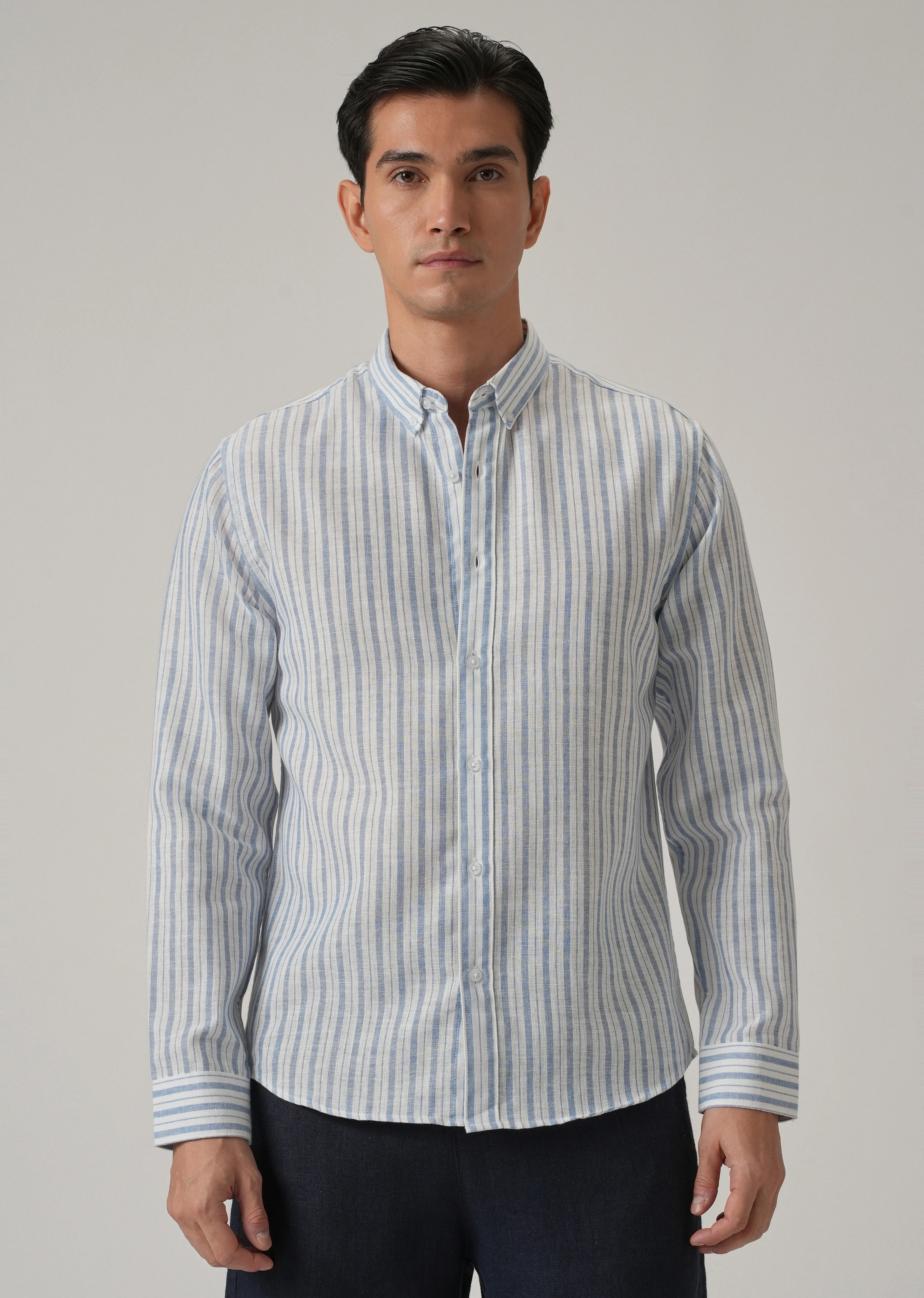 Blue Stripe Linen Shirt - Image 3