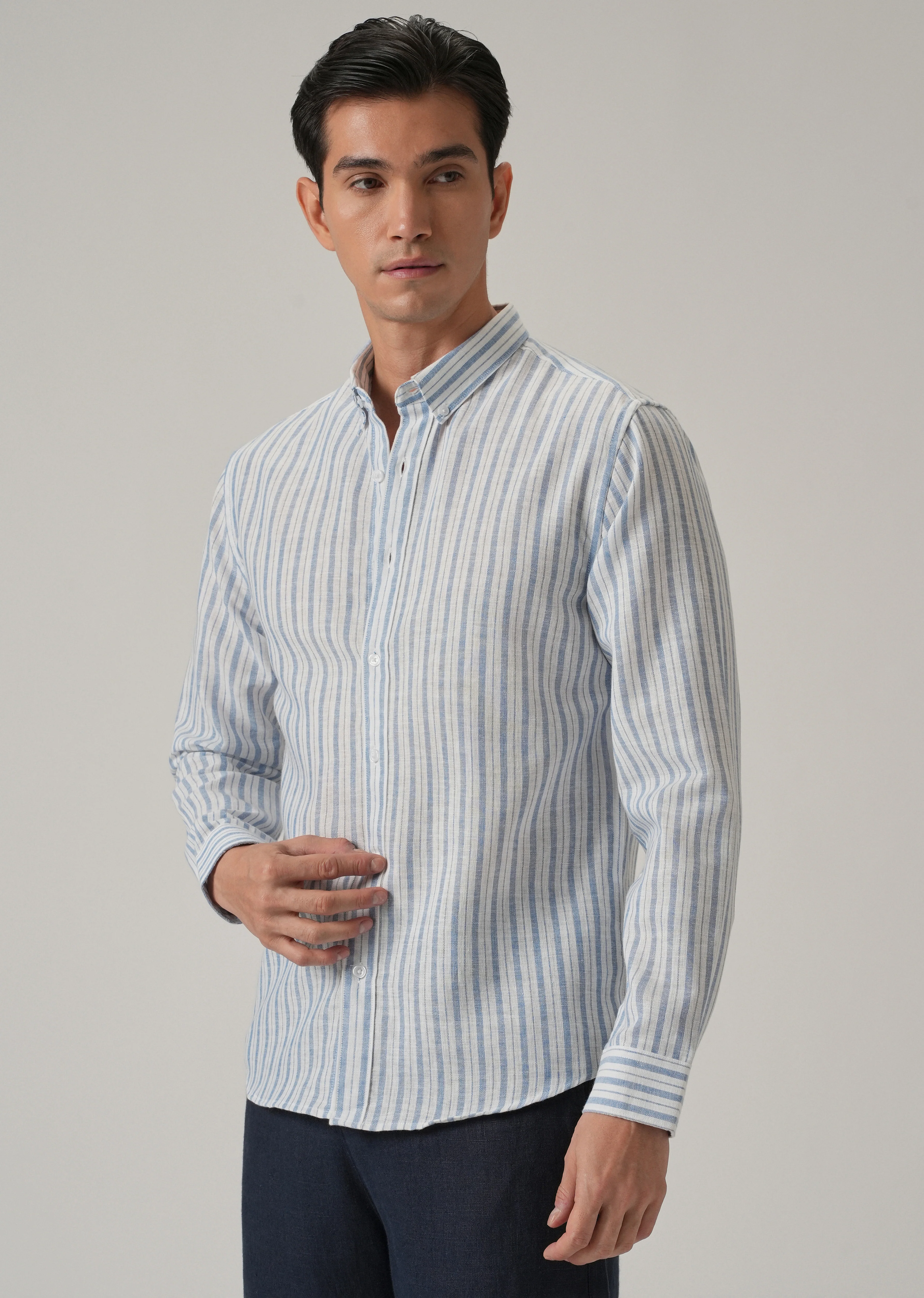 Blue Stripe Linen Shirt - Image 4