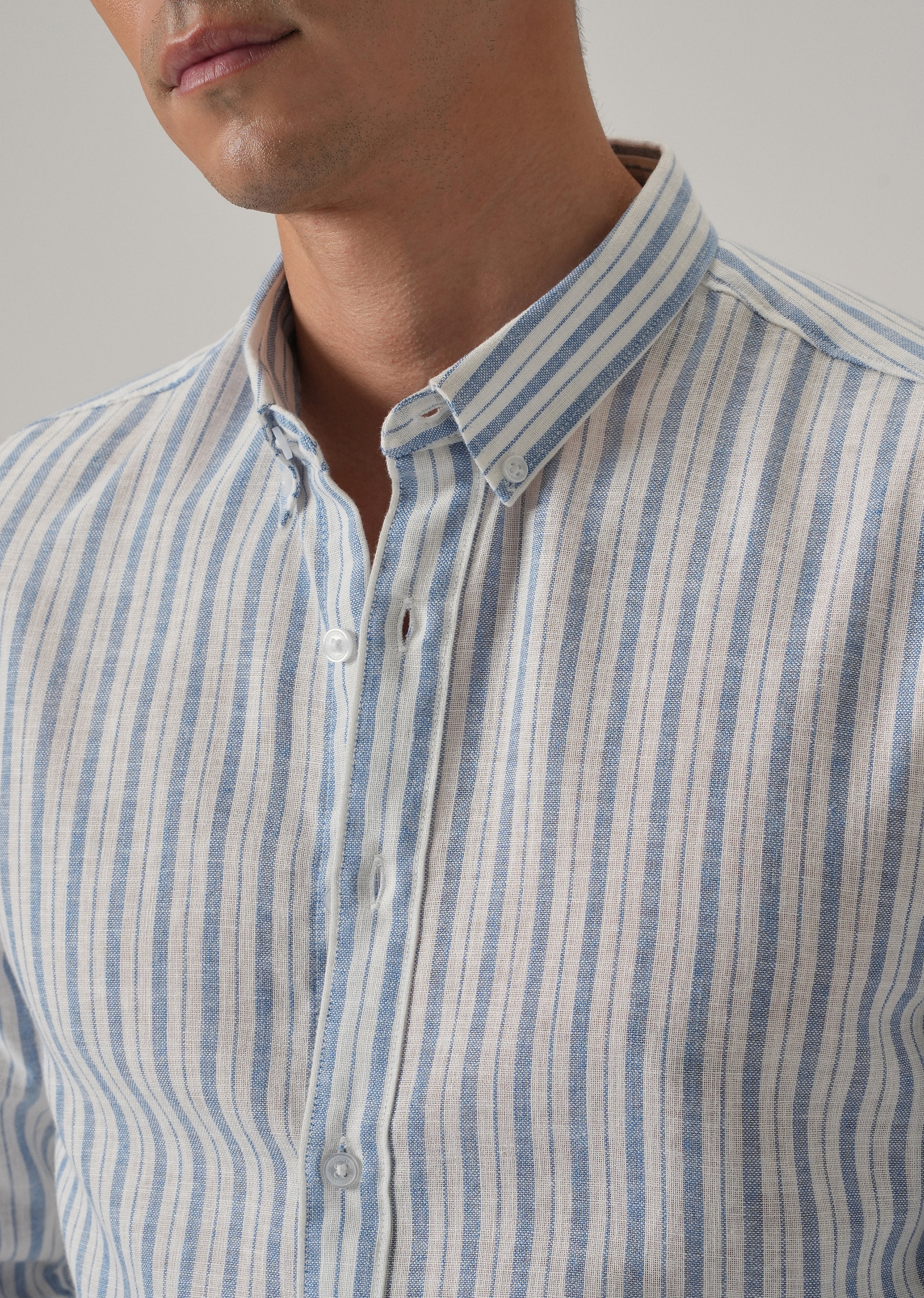 Blue Stripe Linen Shirt - Image 5
