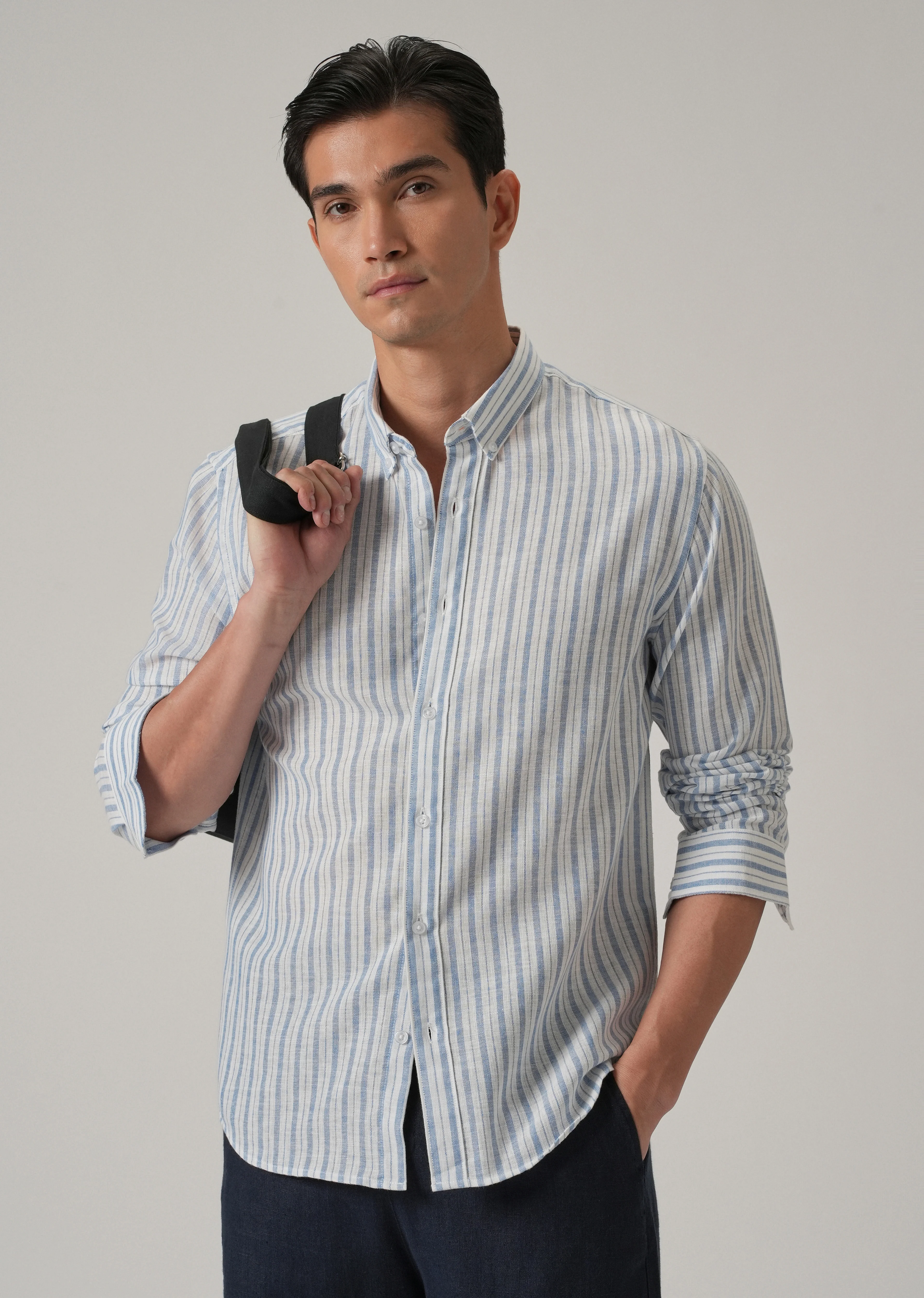 Blue Stripe Linen Shirt - Image 6