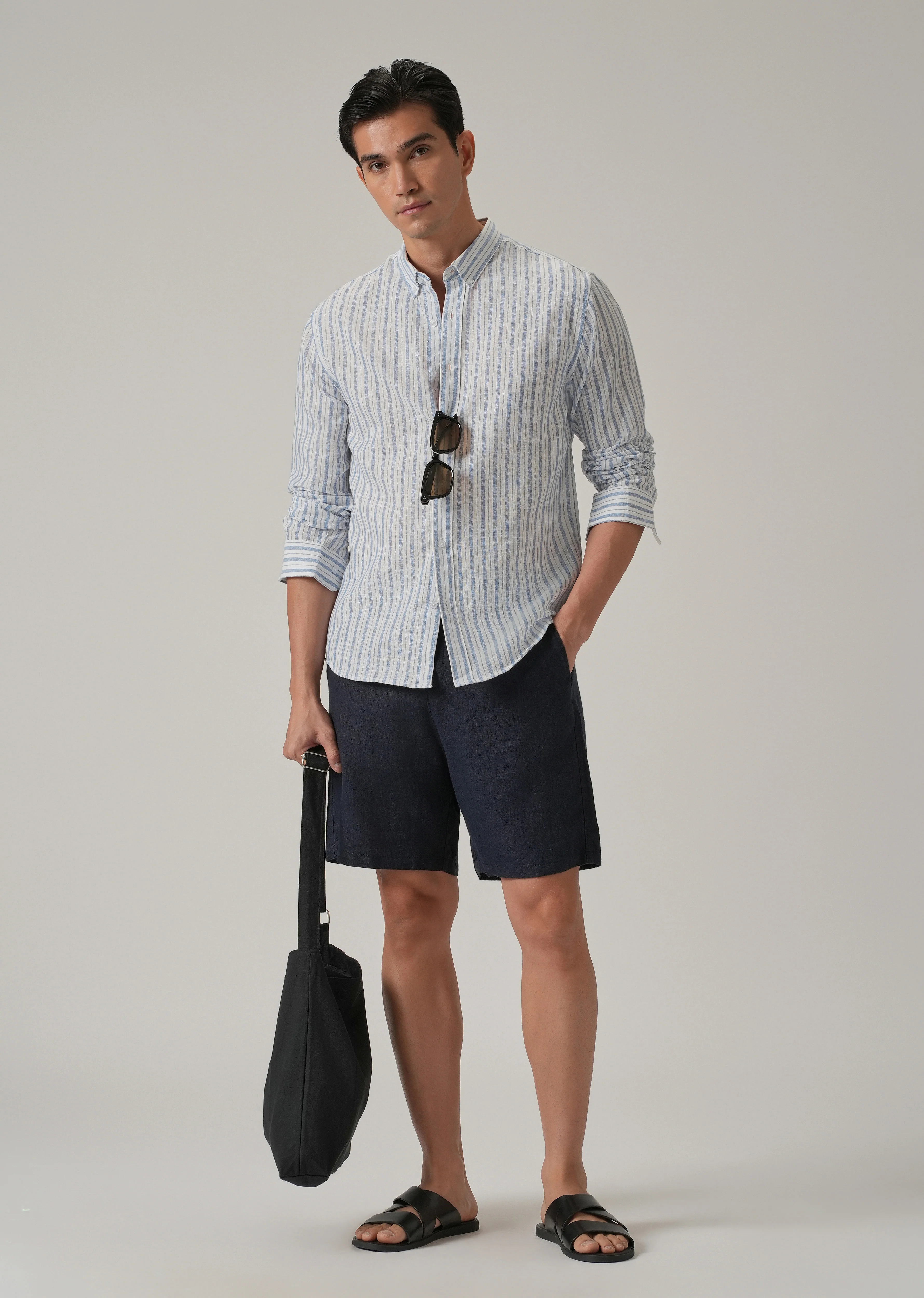 Blue Stripe Linen Shirt - Image 7