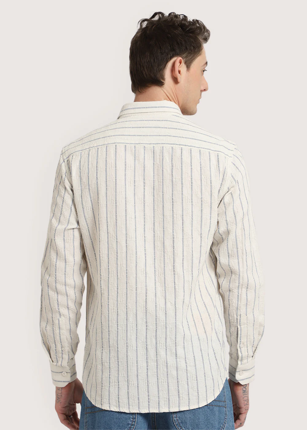 Blue Stripe Textured Shirt - Image 3