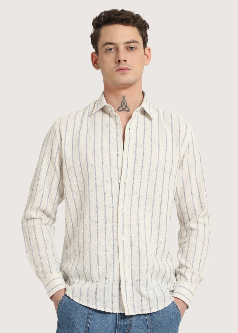 Blue Stripe Textured Shirt - Image 4