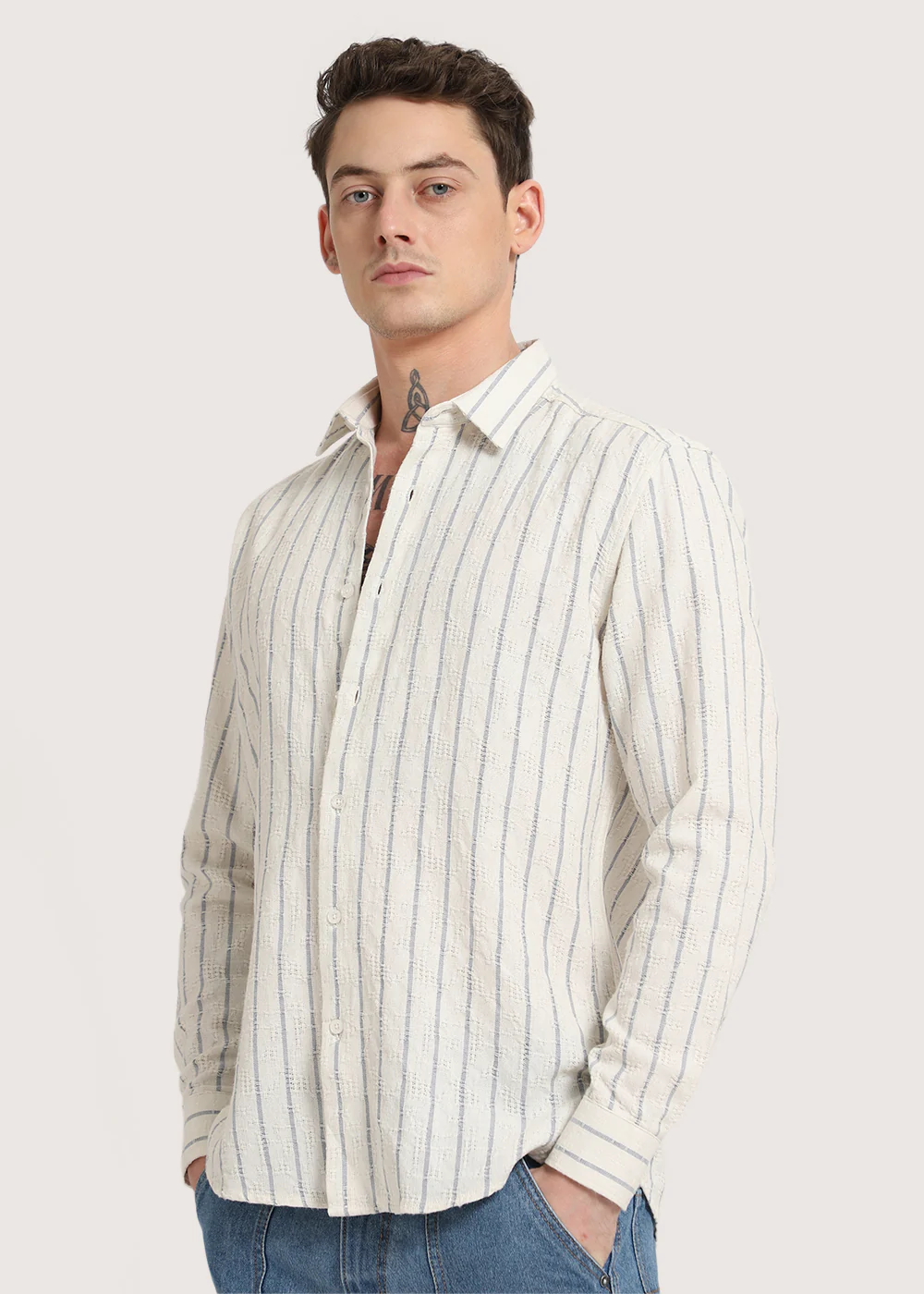 Blue Stripe Textured Shirt - Image 5