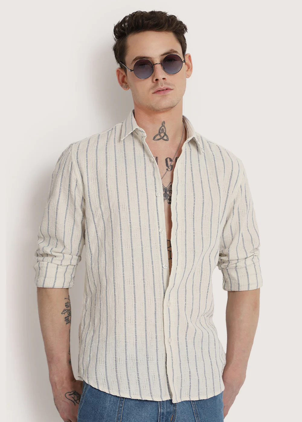 Blue Stripe Textured Shirt - Image 7