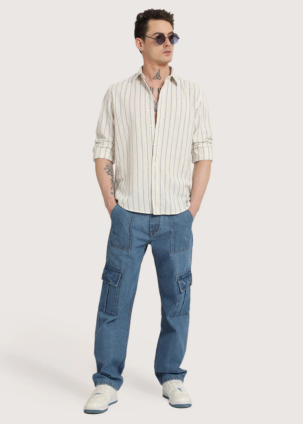 Blue Stripe Textured Shirt - Image 8