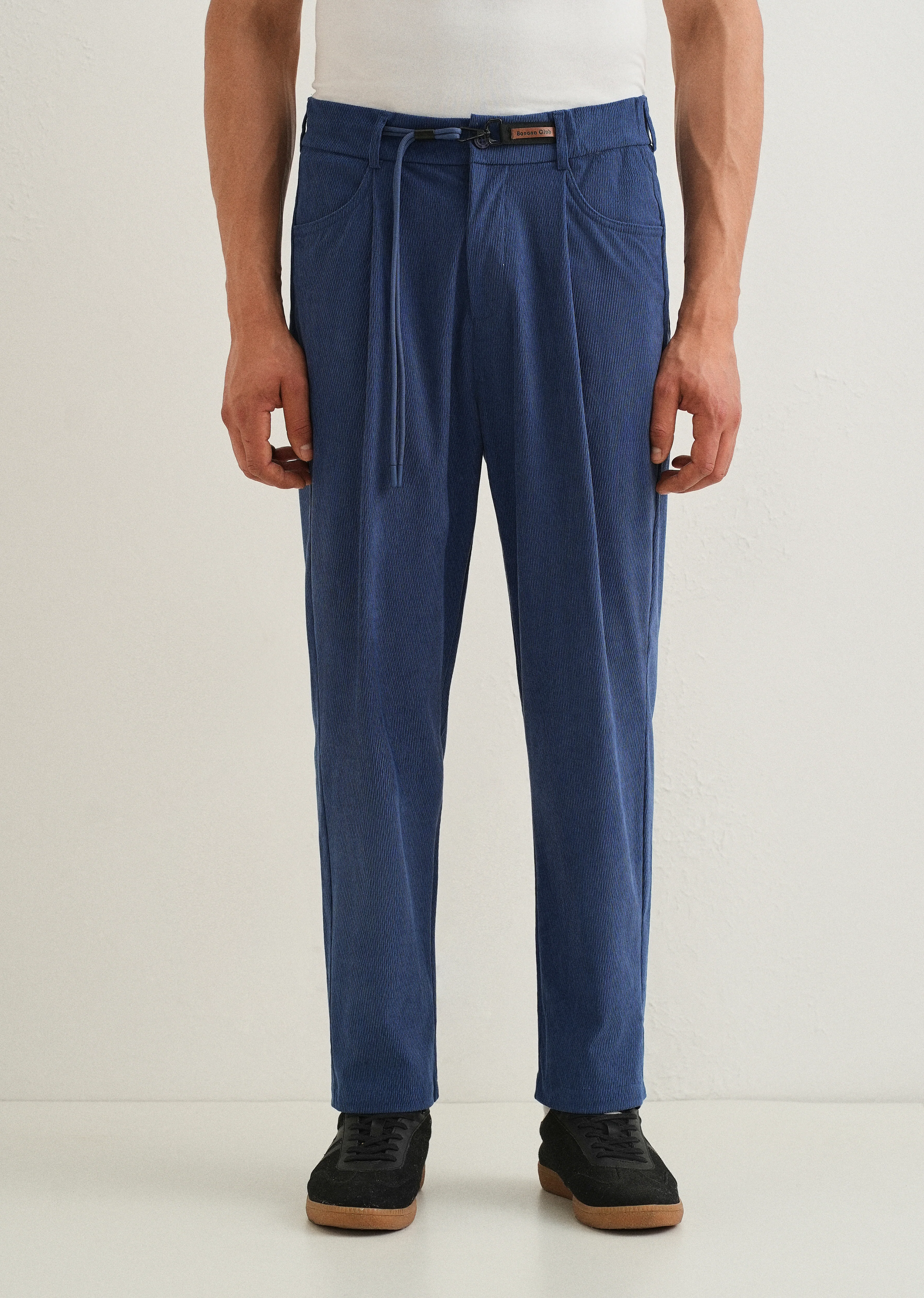 Blue Textured Corduroy Drawstring Pant - Image 3