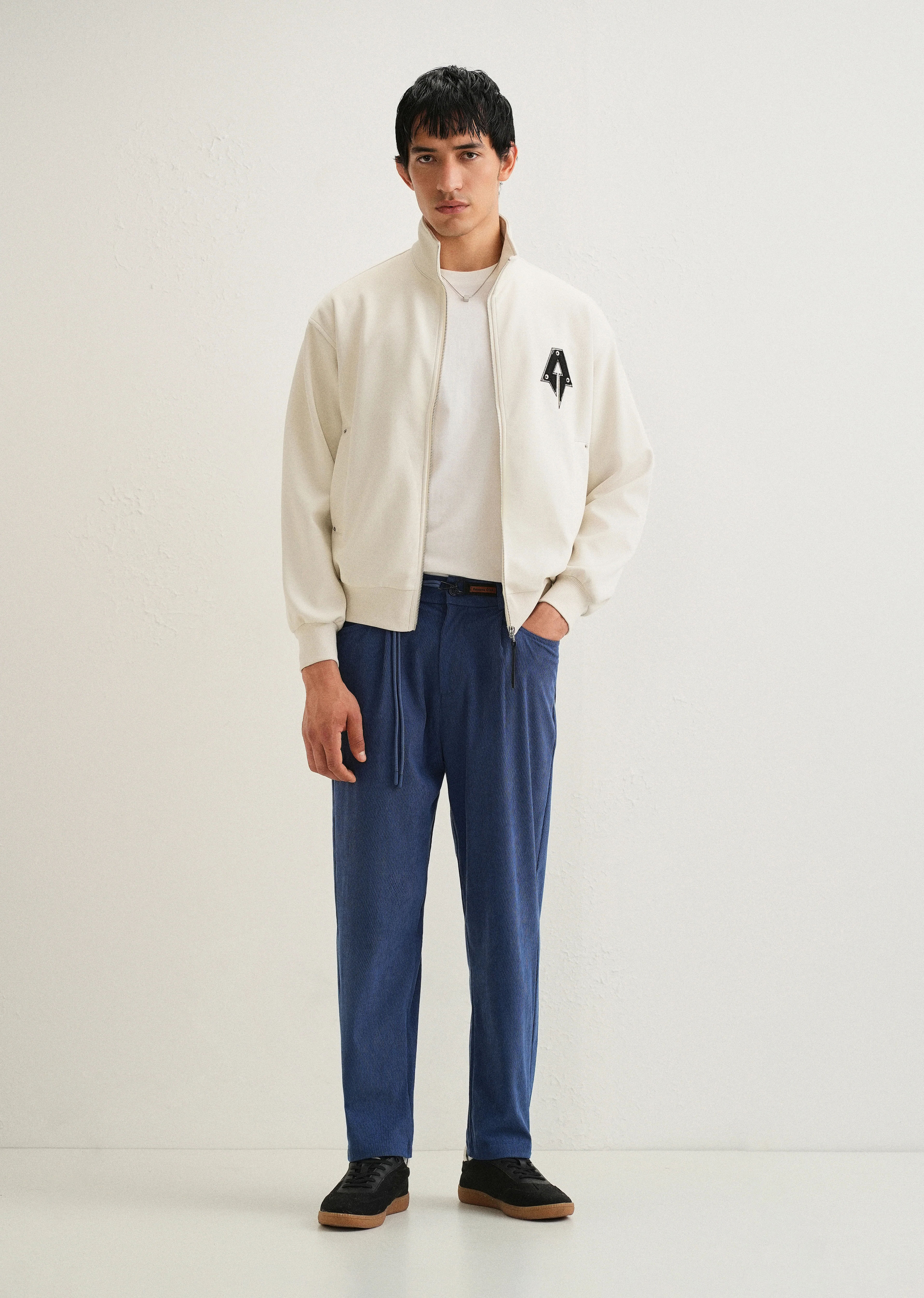 Blue Textured Corduroy Drawstring Pant - Image 6