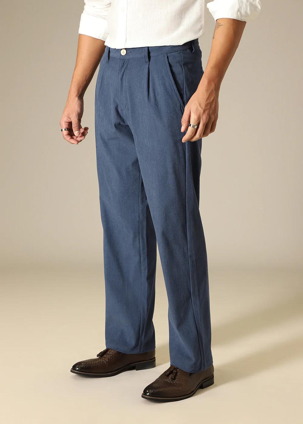 Blue Textured Corduroy Pant - Image 5
