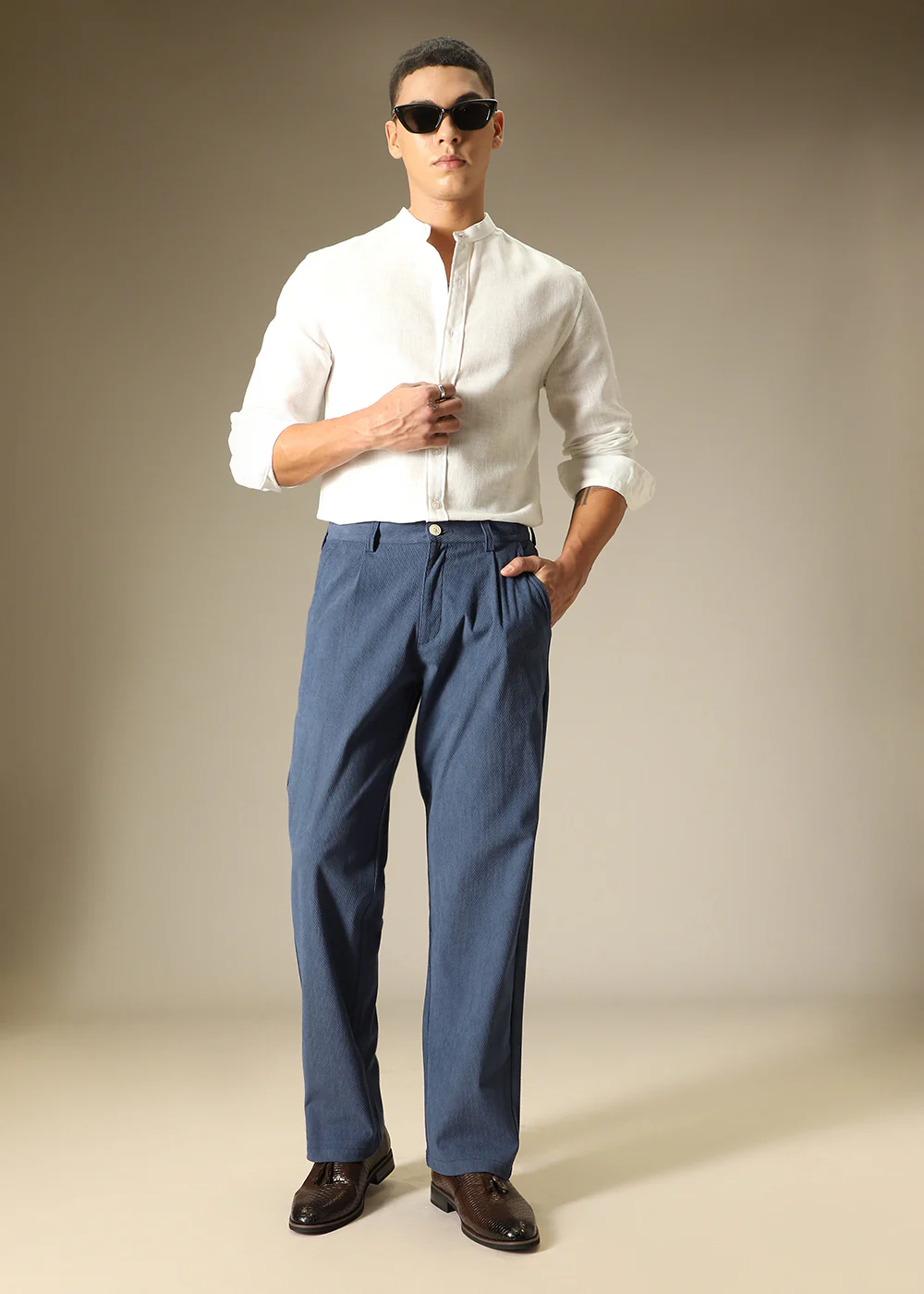 Blue Textured Corduroy Pant - Image 6
