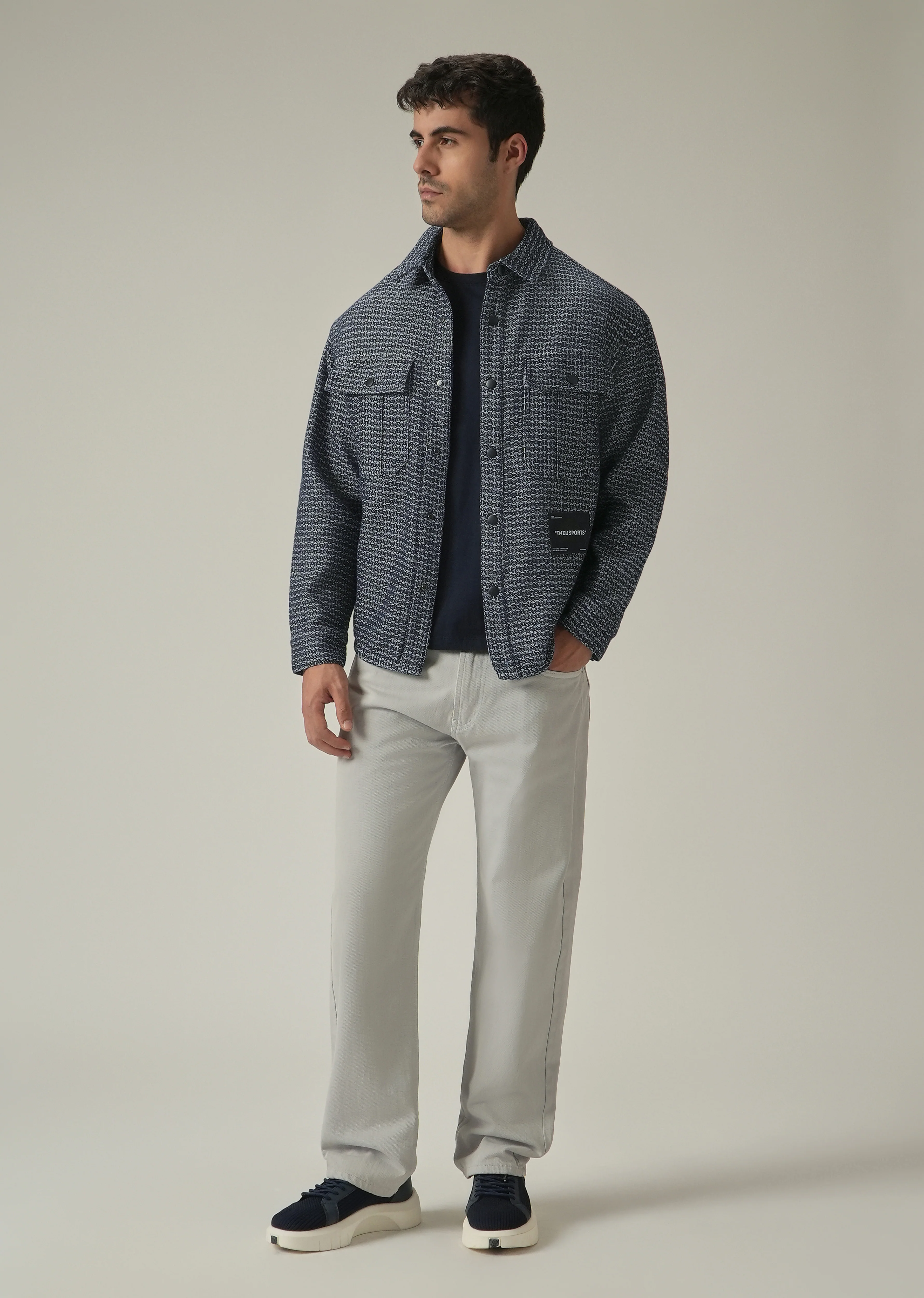 Blue Textured Denim Jacquard Jacket - Image 6