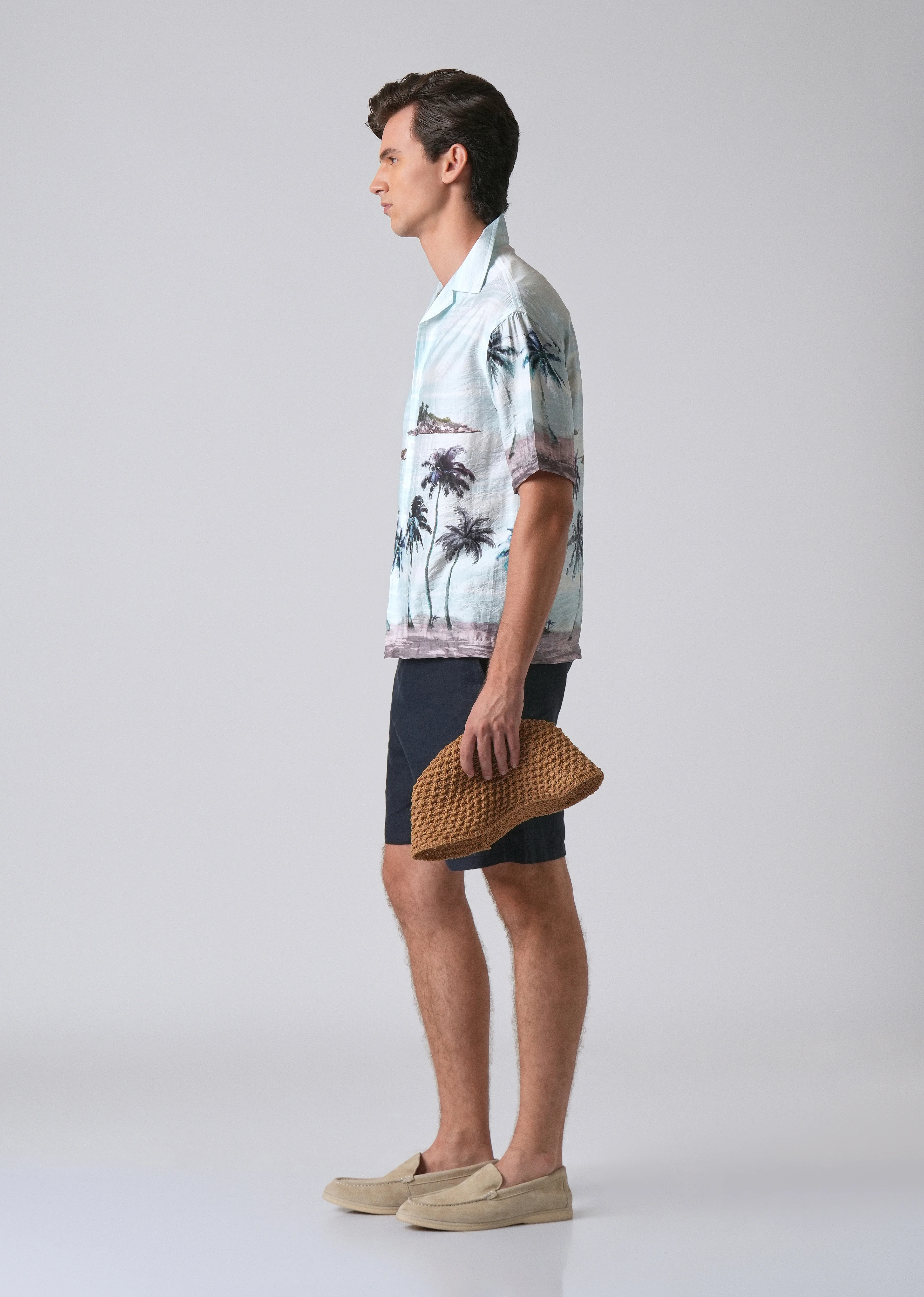 Blue Tropical Palm Print Shirt - Image 6