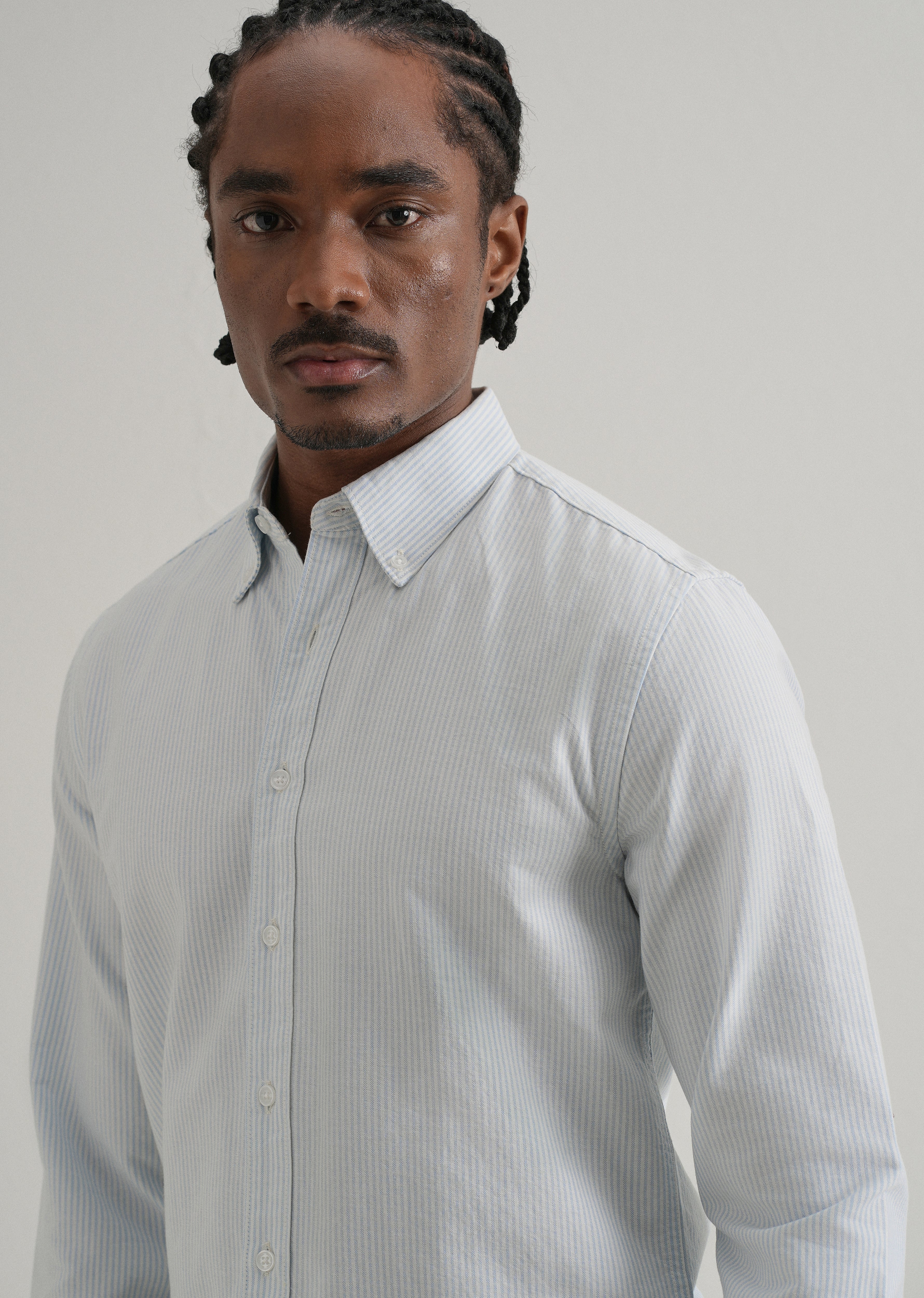 Blue Vertical Striped Cotton Shirt - Image 2