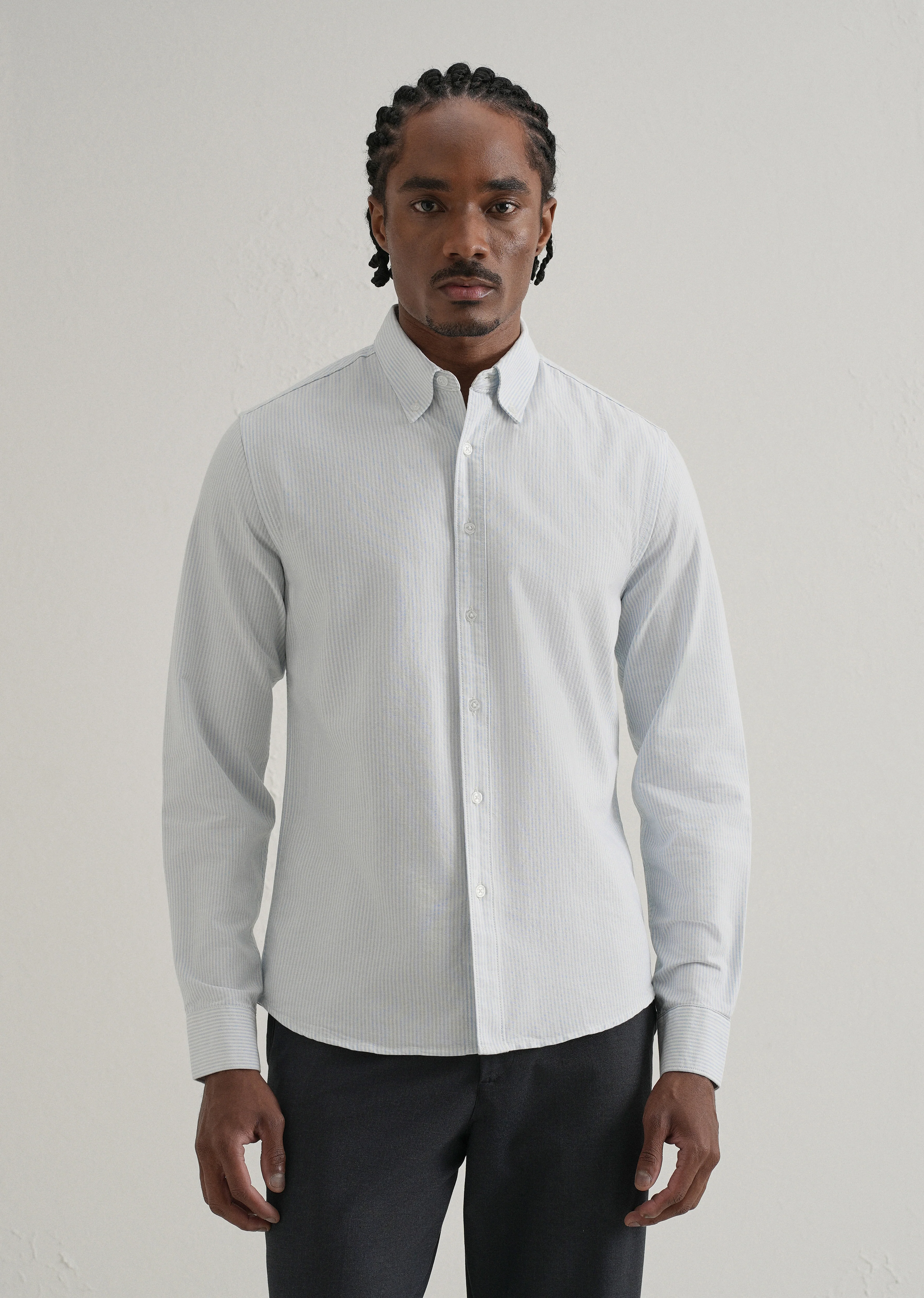 Blue Vertical Striped Cotton Shirt - Image 4