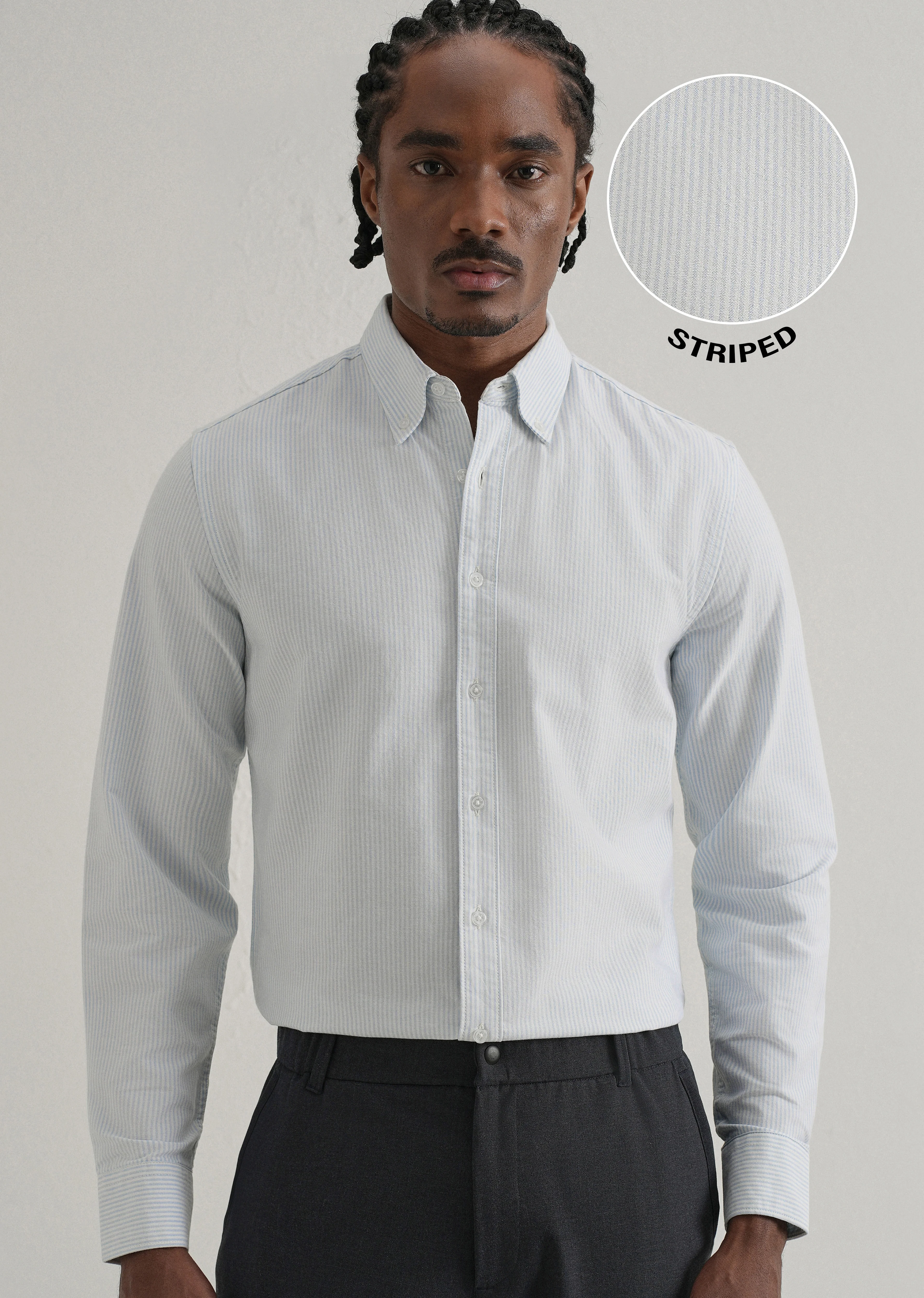 Blue Vertical Striped Cotton Shirt - Image 7